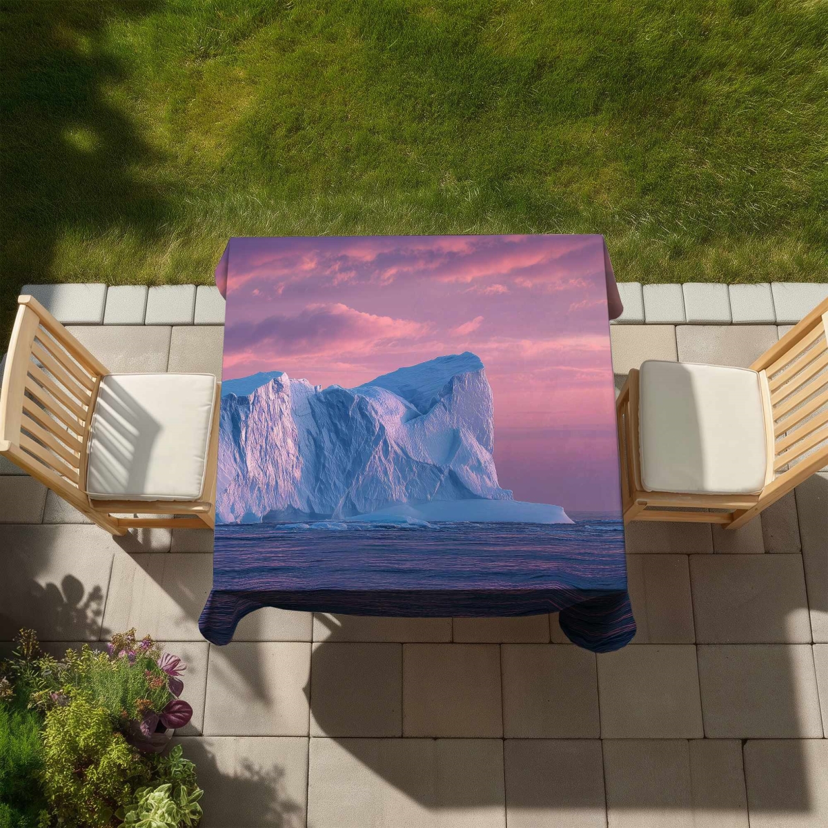 Picture of Conscious Sales C1TC58583SE5T4 58 x 58 in. Iceberg at Dusk Tablecloth - Blue Landscape Indoor & Outdoor