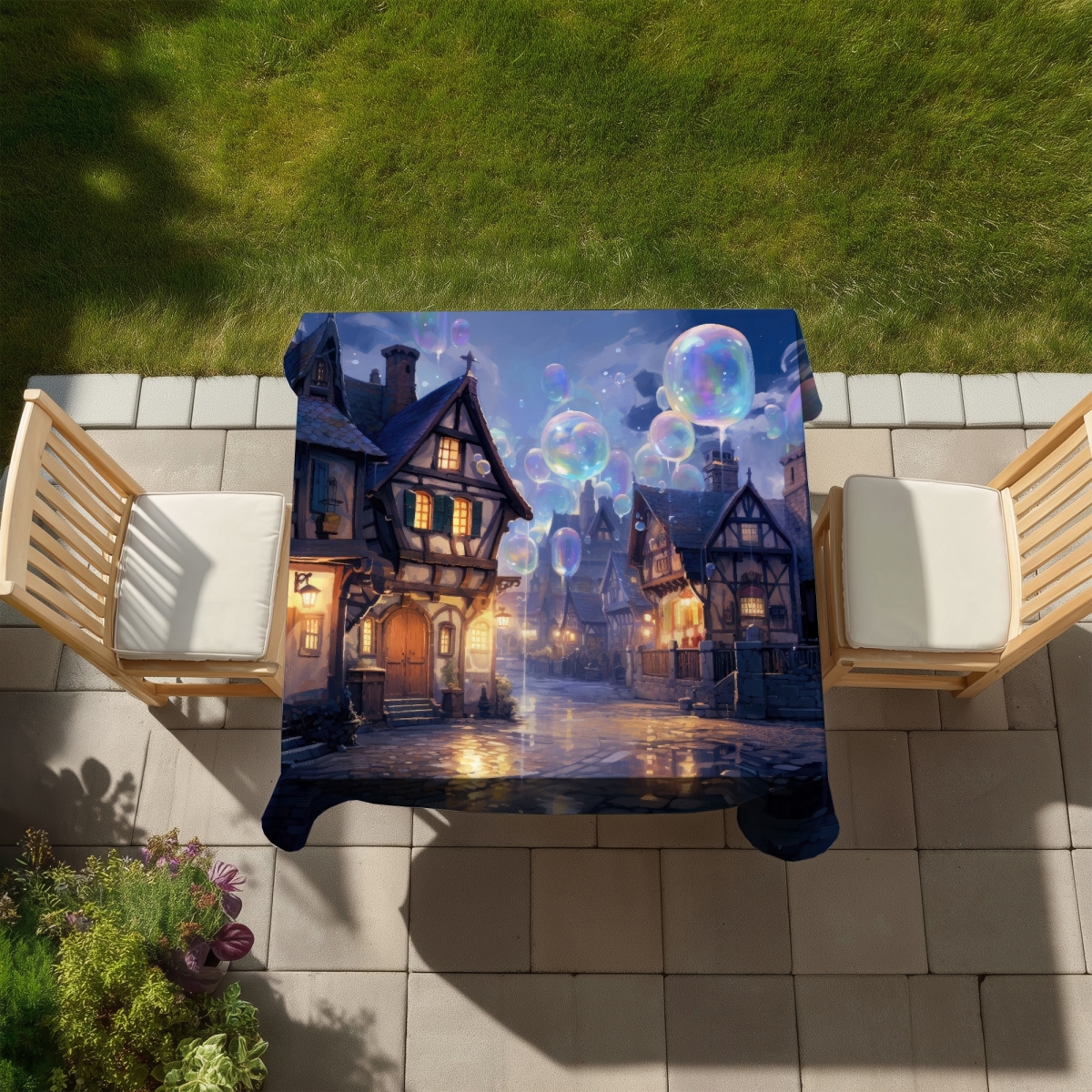 Picture of Conscious Sales C1TC58589Z9EJM 58 x 58 in. Bloopy Town Black Indoor & Outdoor Tablecloth for Home Decor
