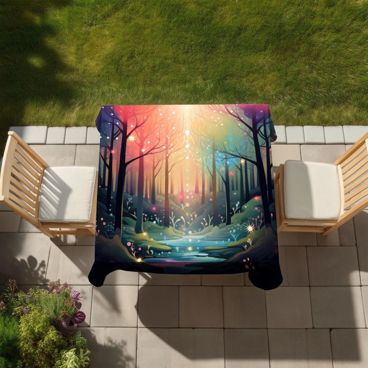 Picture of Conscious Sales C1TC5858ALYCTI 58 x 58 in. Magical Forest Black Tablecloth for Indoor & Outdoor Decor