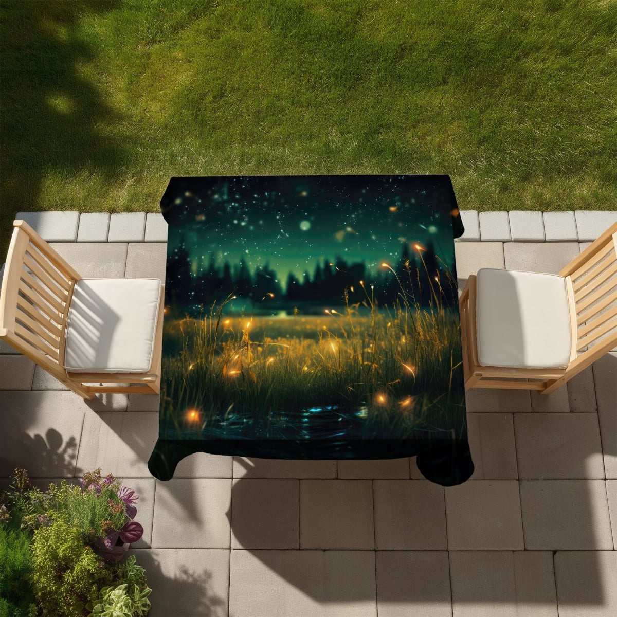 Picture of Conscious Sales C1TC5858KMESLY 58 x 58 in. Light in the Dark Yellow Tablecloth for Indoor & Outdoor Decor