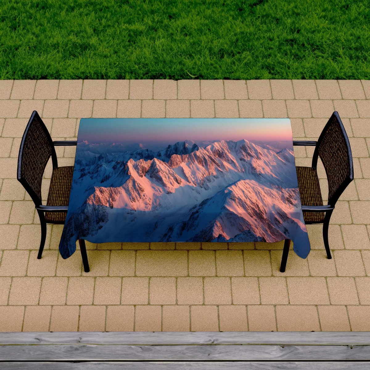 Picture of Conscious Sales C1TCLRGE1WQ3MG 58 x 102 in. Sunny Peaks Blue Indoor & Outdoor Tablecloth for Home Decor