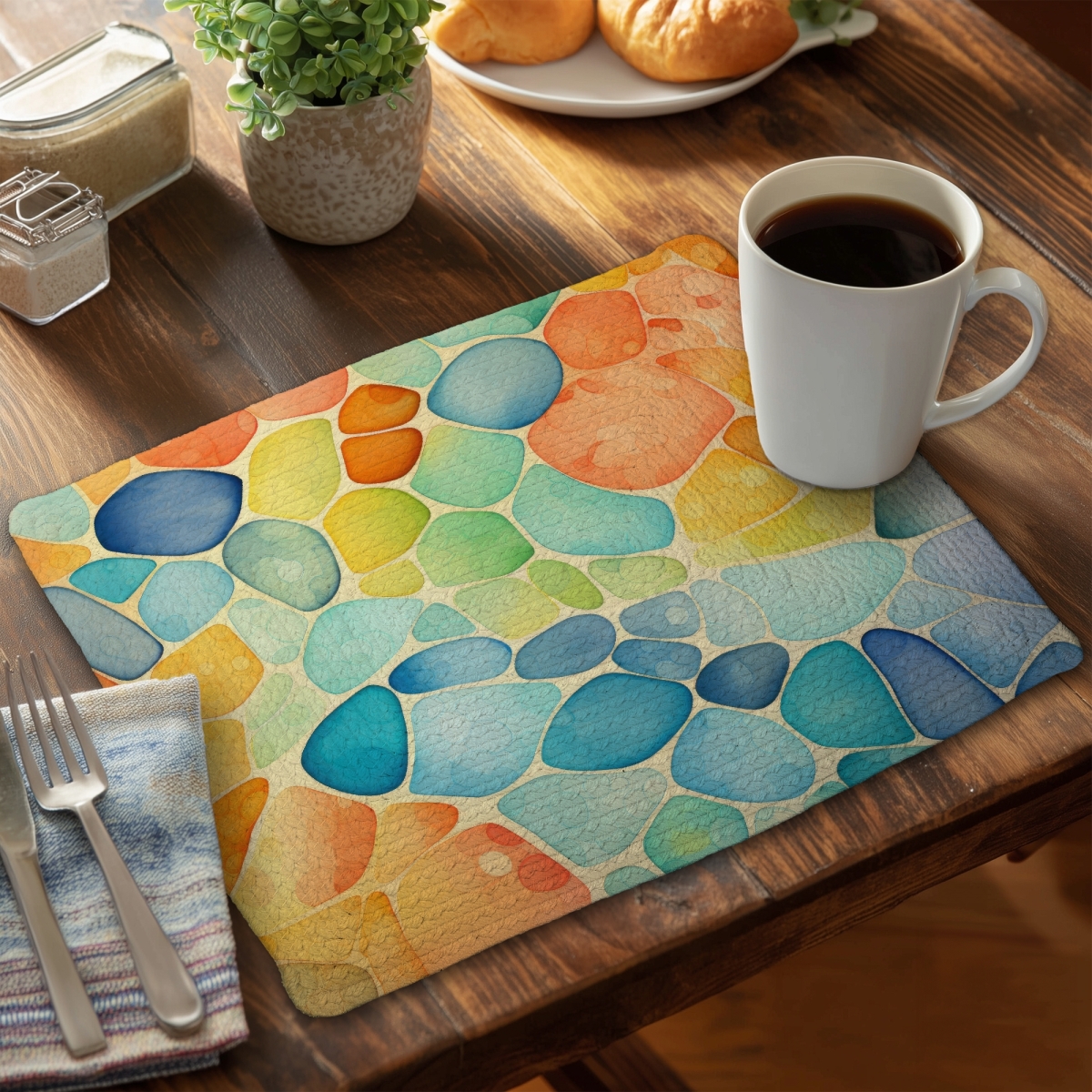 Picture of Conscious Sales CBPM141831E911 14 x 18 in. Blobs Turquoise Braided Polyester Placemat - Home Decor