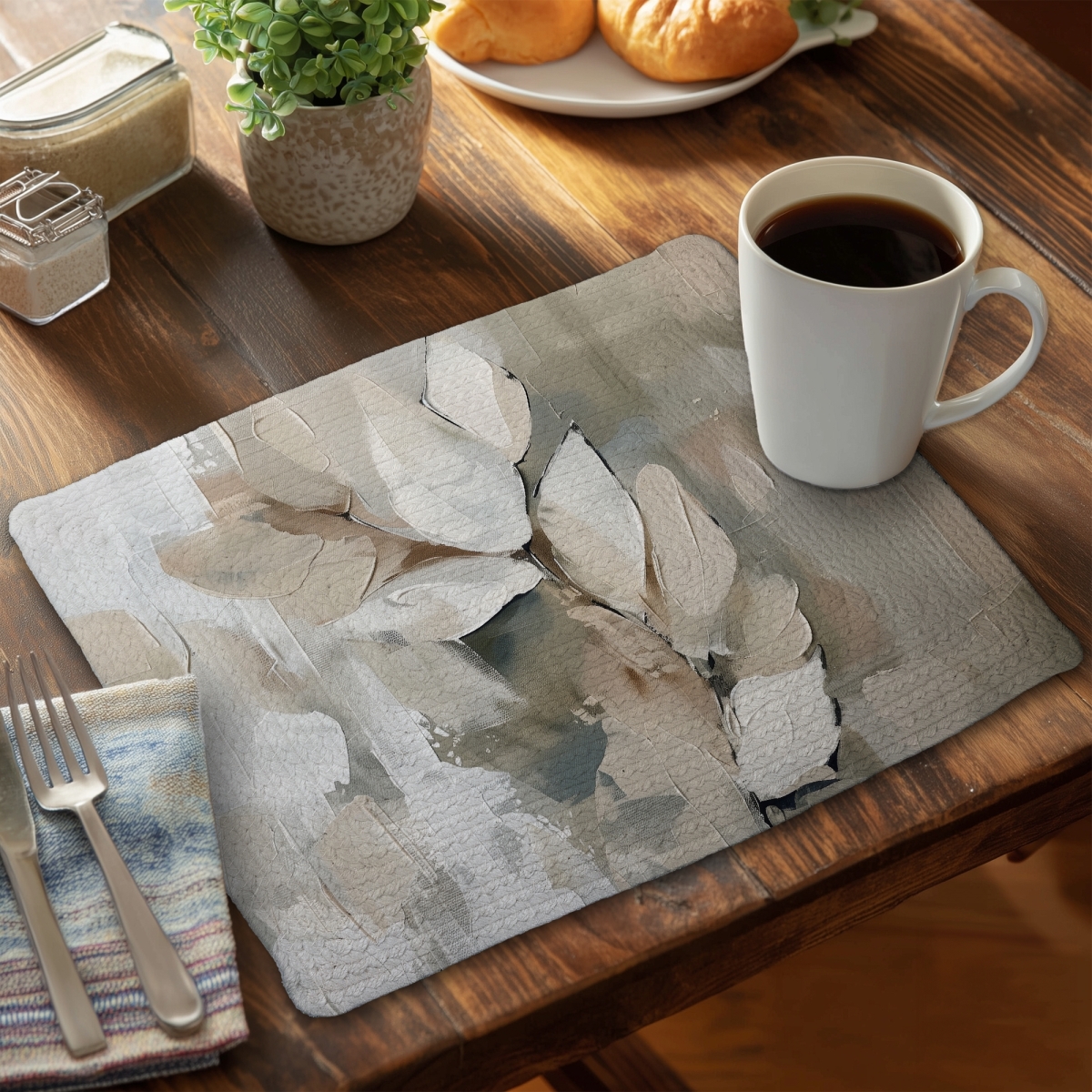 Picture of Conscious Sales CBPM141897SQP5 14 x 18 in. Leaf White Braided Polyester Placemat - Chic Design