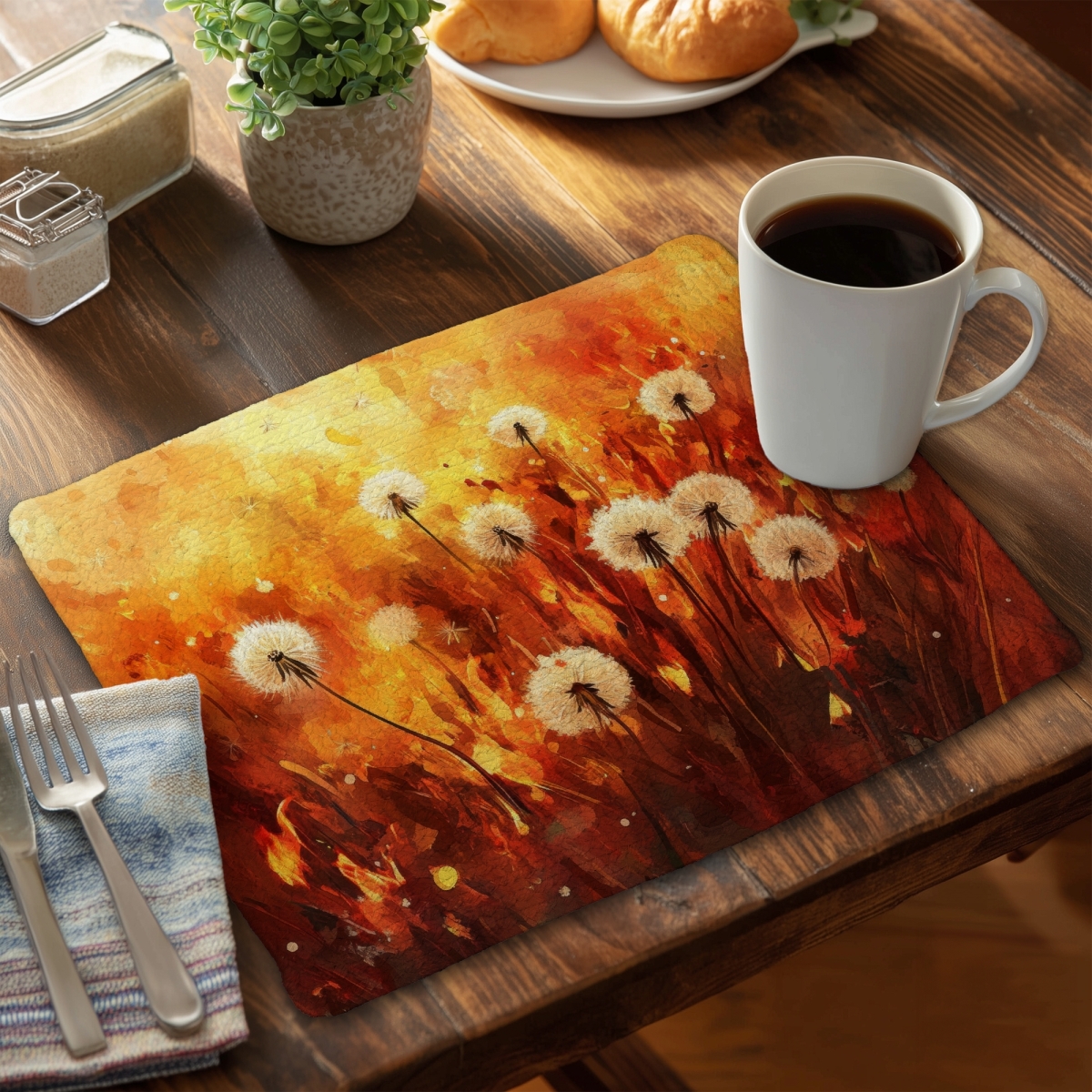 Picture of Conscious Sales CBPM1418T0GBUU 14 x 18 in. Dandelion Fire - White Braided Polyester Placemat