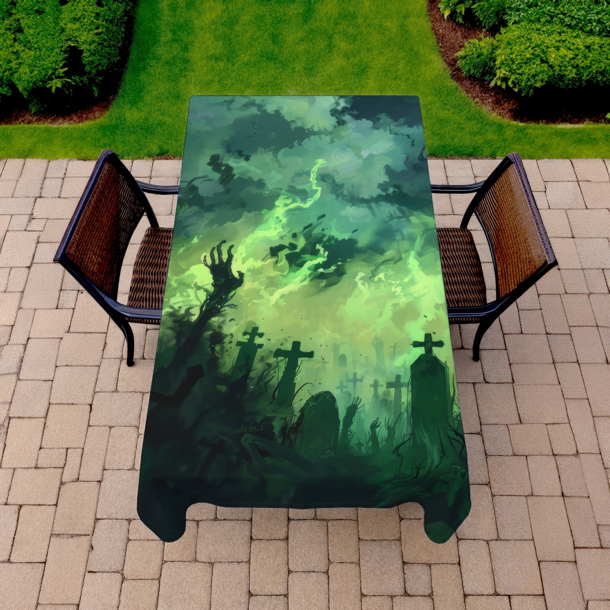 Picture of Conscious Sales C1TCLRGEHZB5UW 58 x 102 in. Reaching Hell Green Tablecloth for Indoor & Outdoor Home Decor