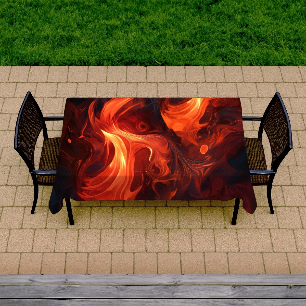 Picture of Conscious Sales C1TCLRGEJAFOA4 58 x 102 in. Fires of Heck Red Tablecloth - Indoor & Outdoor Home Decor