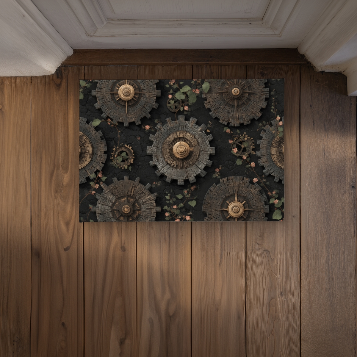 CODM1724YPV5EG 17 x 24 in. Cog Pattern Brown Indoor & Outdoor Door Mat - Home Decor