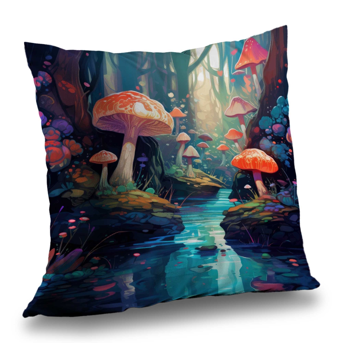 Concius Sales C1PC1818AV0RPS 18 x 18 in. Whimsical Forest - Turquoise Poly Twill Throw for Home Decor - Insert NOT included