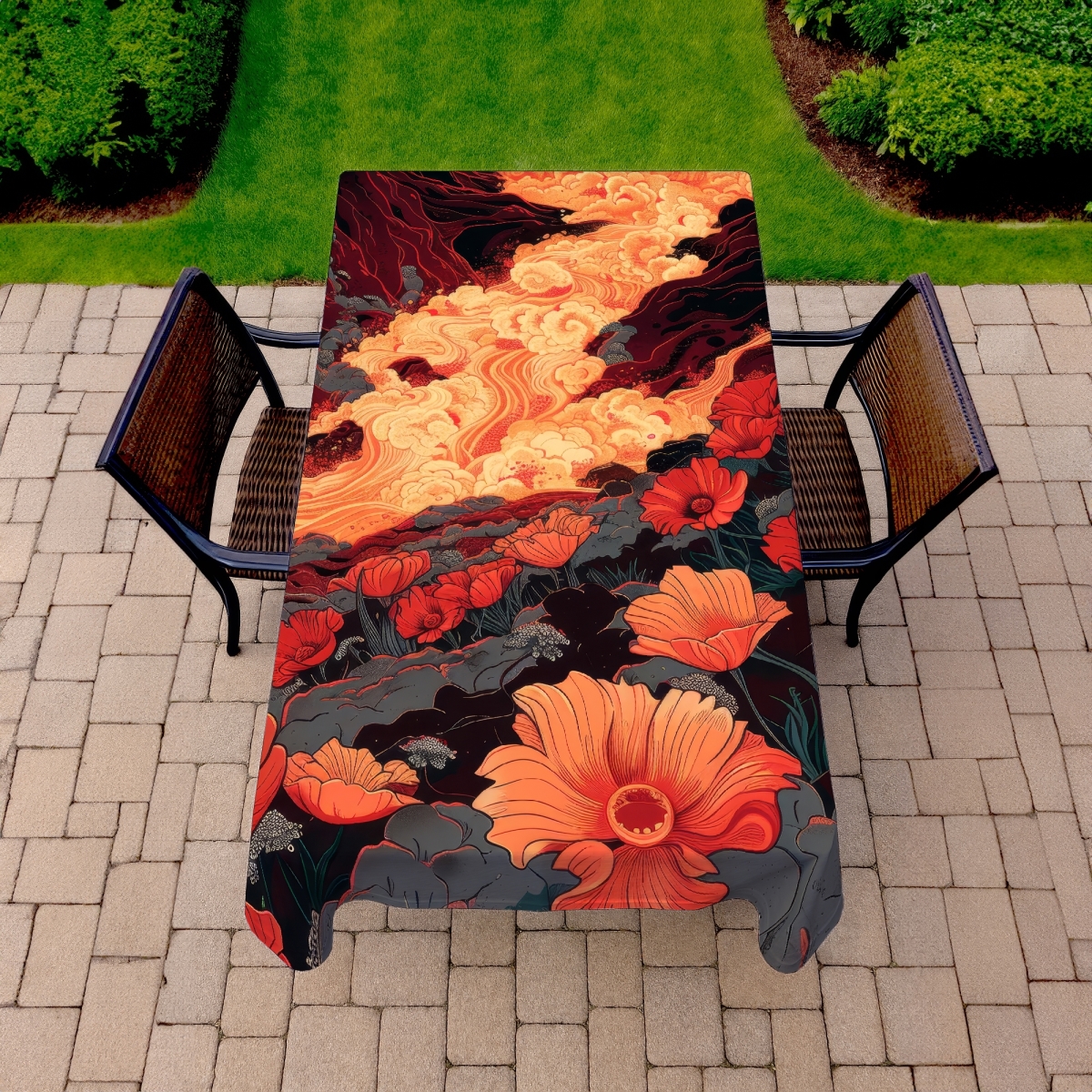 Picture of Conscious Sales C1TCLRGEKXQ3KO 58 x 102 in. The Big Burn - Orange Indoor & Outdoor Tablecloth