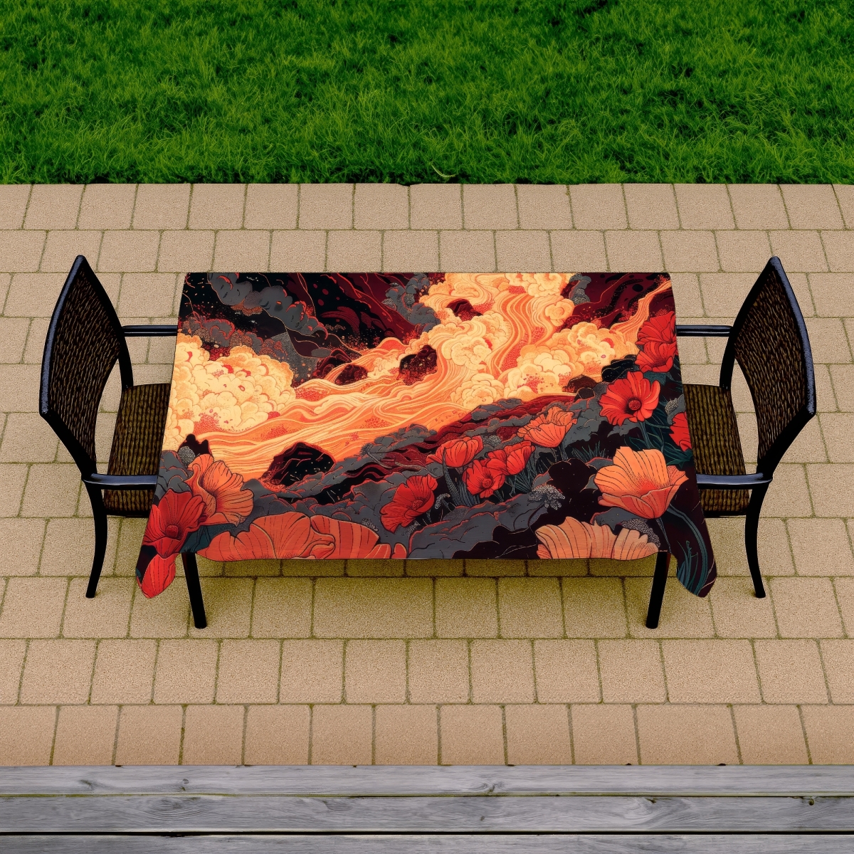 Picture of Conscious Sales C1TCLRGES53TZ0 58 x 102 in. The Big Burn - Black Indoor & Outdoor Tablecloth