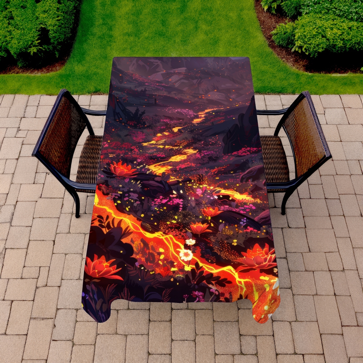 Picture of Conscious Sales C1TCLRGEZVB0DK 58 x 102 in. Bloom & Eruption Black Tablecloth for Indoor & Outdoor Decor