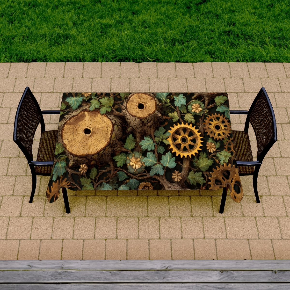Picture of Conscious Sales C1TCLRGEZVSDFT 58 x 102 in. Hiding Gears Black Indoor & Outdoor Tablecloth for Home Decor