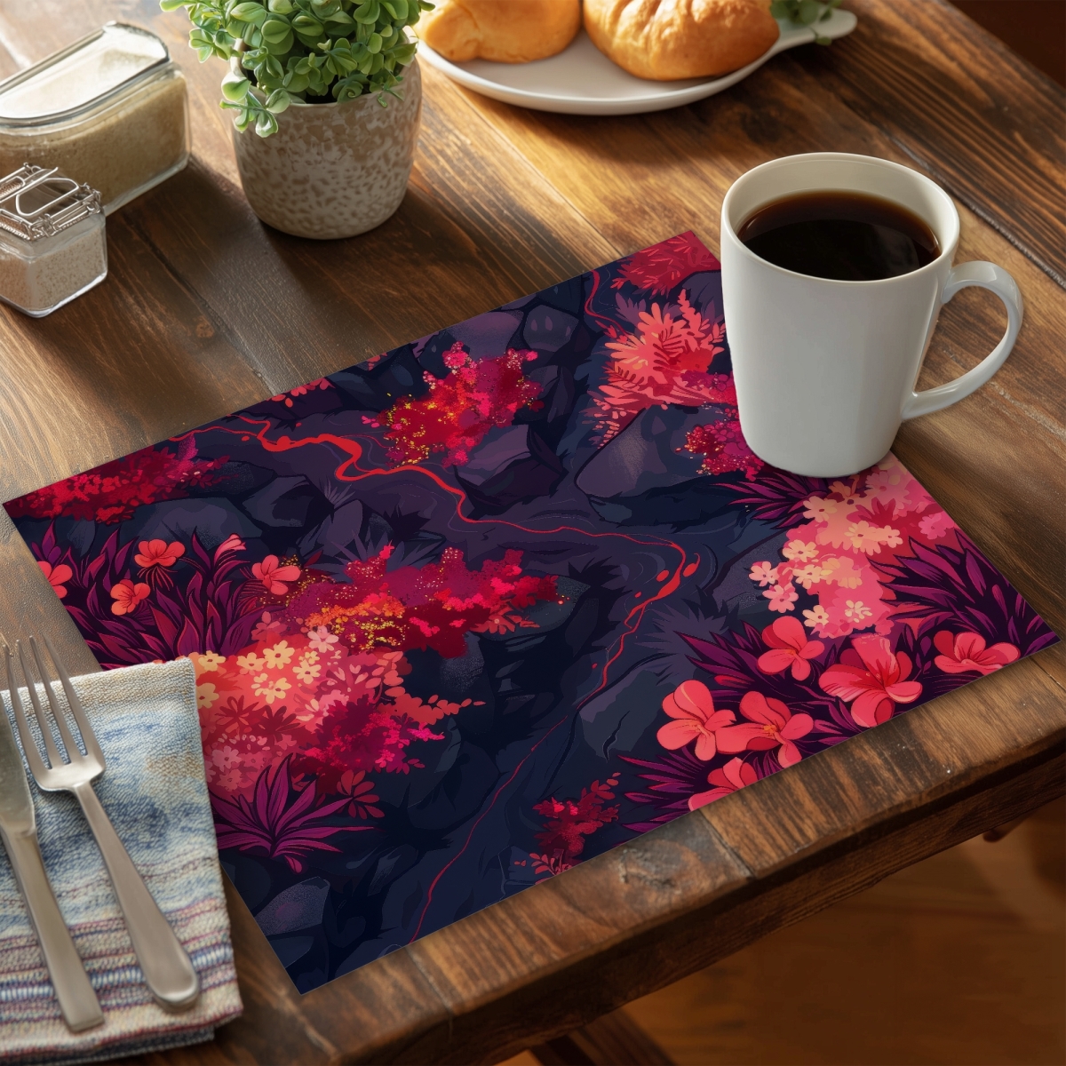 Picture of Conscious Sales CPPM1418DKNLJO 14 x 18 in. Burning Plants - Purple Polyester Placemat for Home Decor