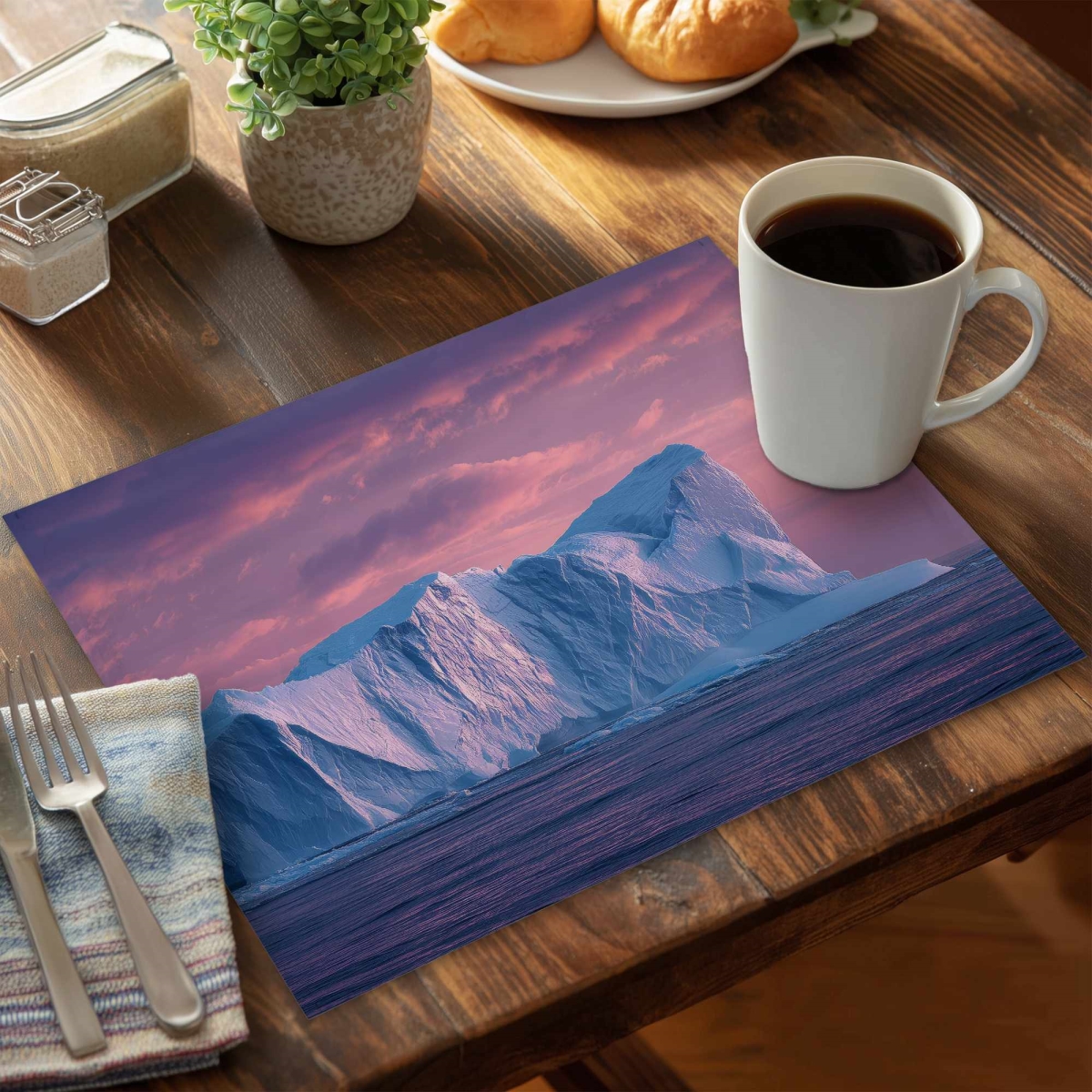 Picture of Conscious Sales CPPM1418SQ3SJ5 14 x 18 in. Iceberg at Dusk - Snow Scenic Polyester Placemat - Decor