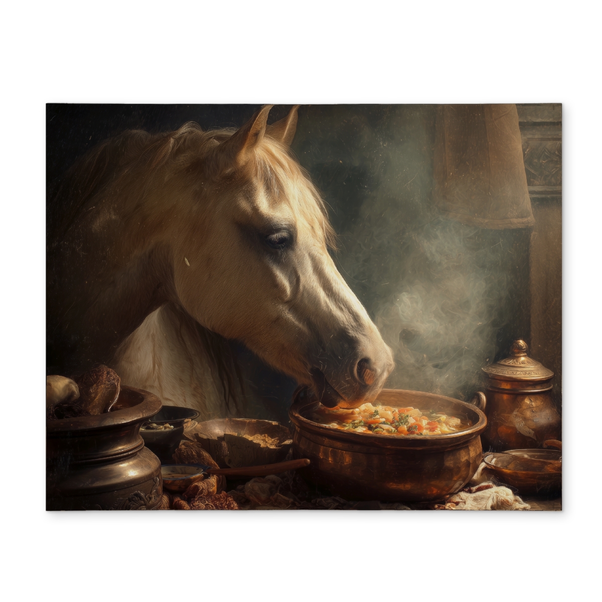 CPPM1418V5N87K 14 x 18 in. Horse on Soup - White Polyester Placemat for Home Decor