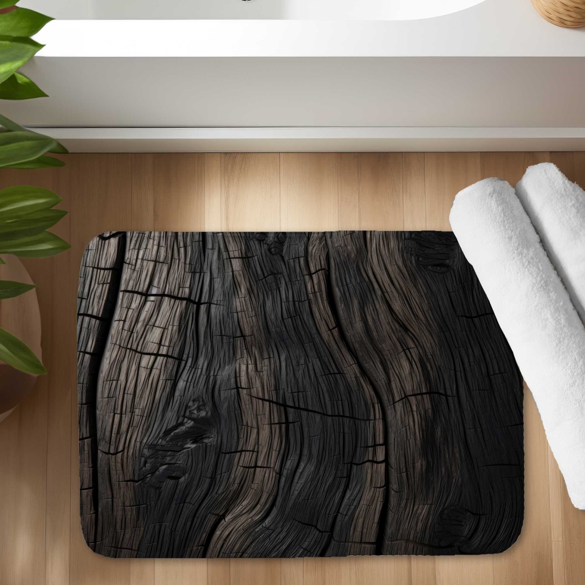 C1BM17248R9UZK 17 x 24 in. Dark Wood Black & White Bath Mat for Stylish Home Decor