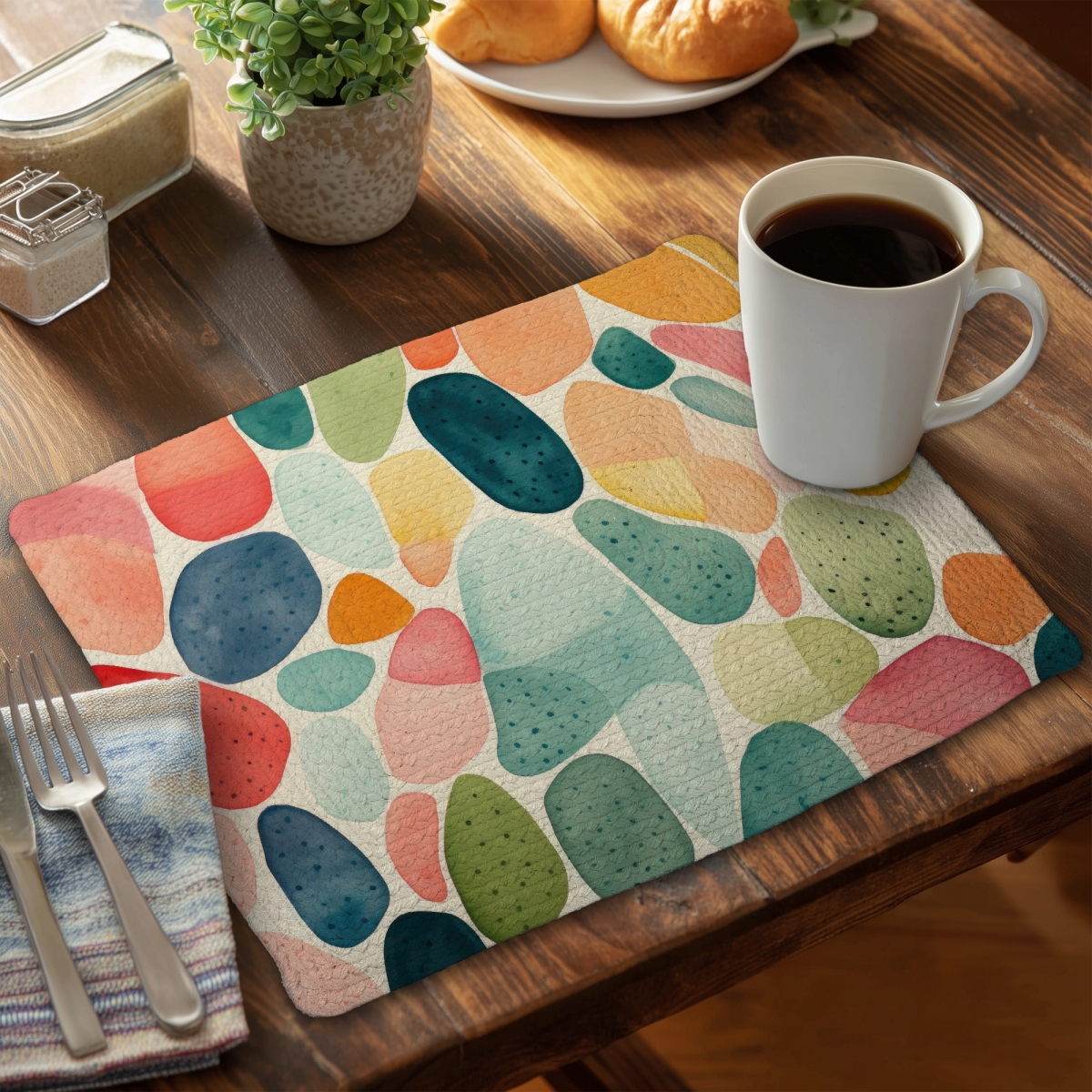 Picture of Conscious Sales C4BP1418ZZLGBD 14 x 18 in. Seedy Shapes - Braided Polyester Placemat for Home Decor