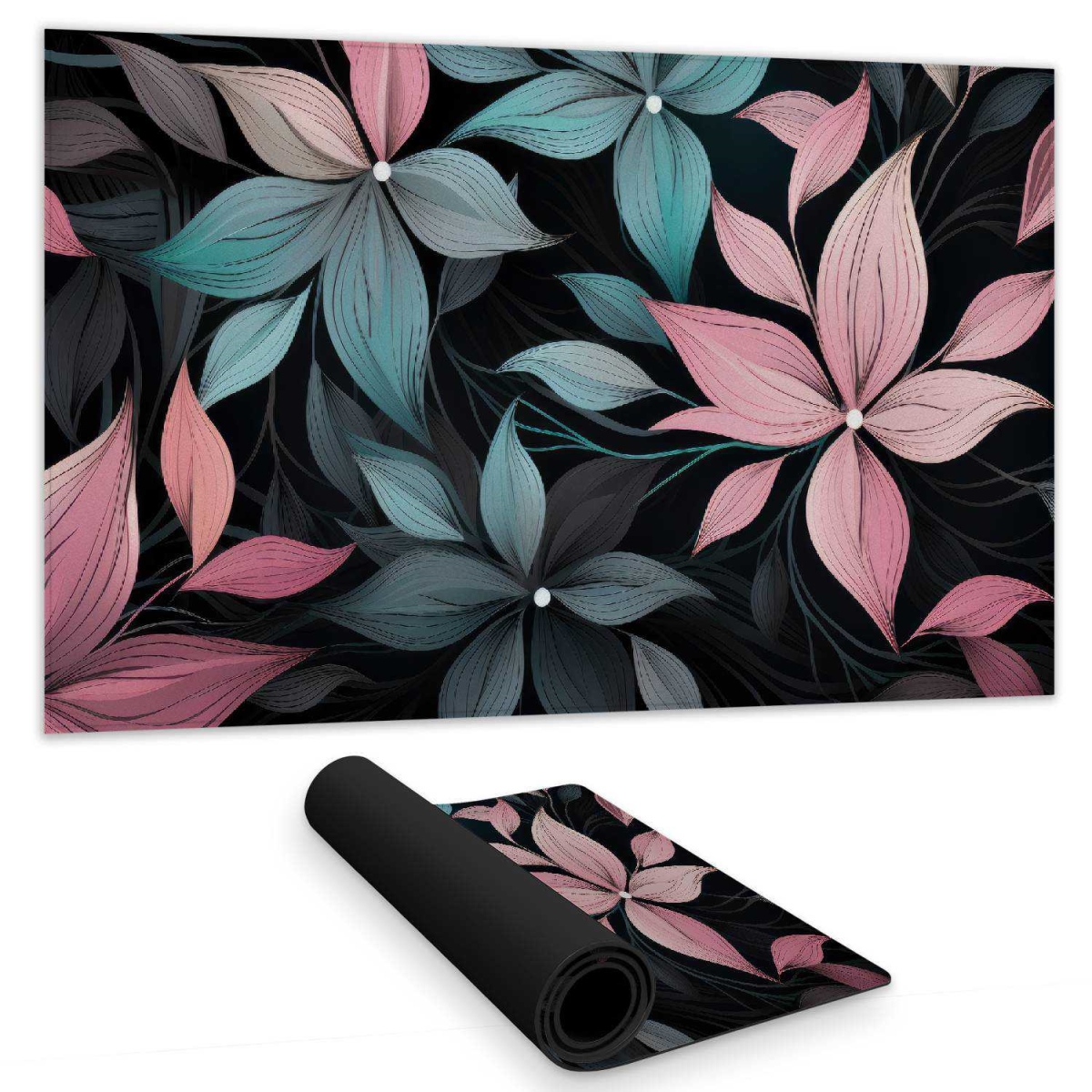 Concius Sales C1DM1424OPOETS 14 x 24 in. Desaturated Flowers Black Gaming Mat - Stylish Home Decor