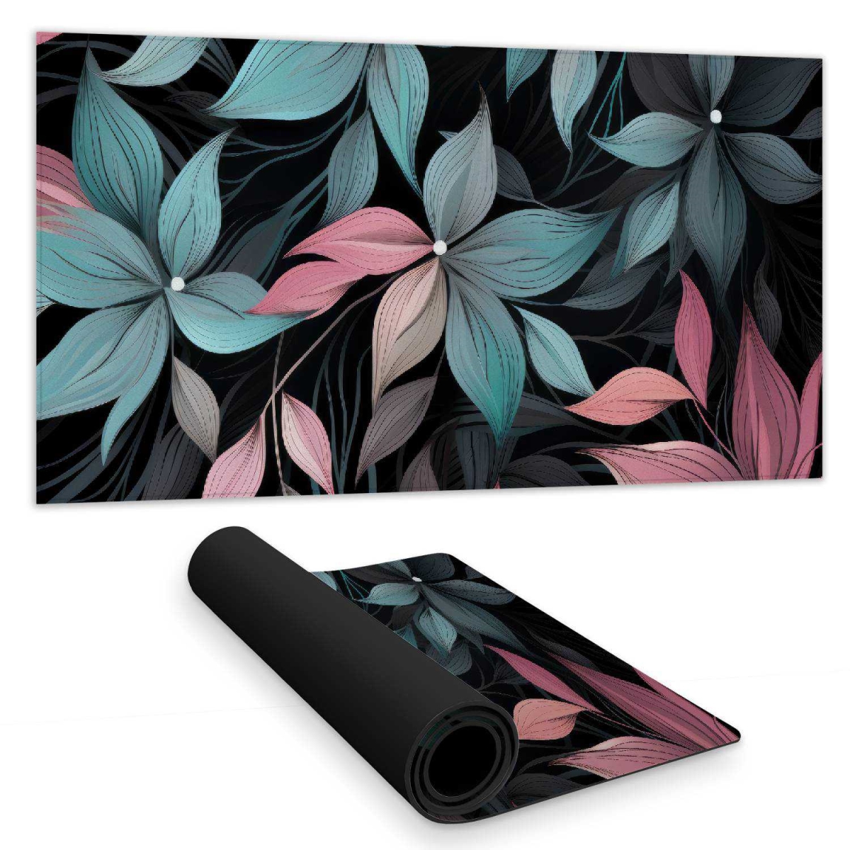 C1DM153188W873 16 x 32 in. Desaturated Flowers - Black Desk Mat for Home Decor