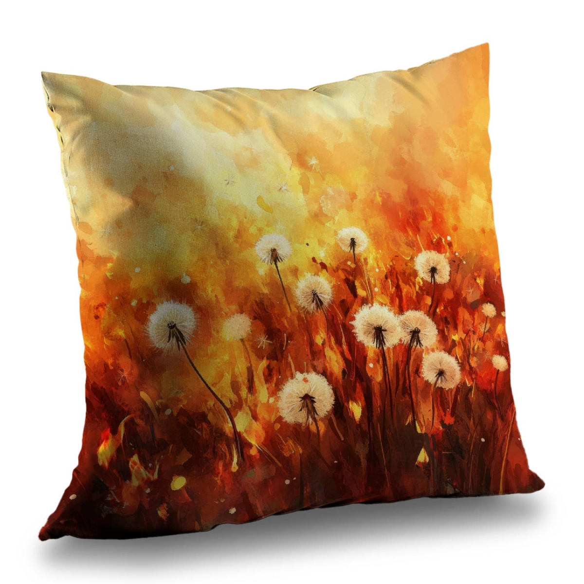 Concius Sales C1PT1414OB5G0E 14 x 14 in. Dandelion Fire Poly Twill Throw Pillow - Home Decor Accent - Insert Included
