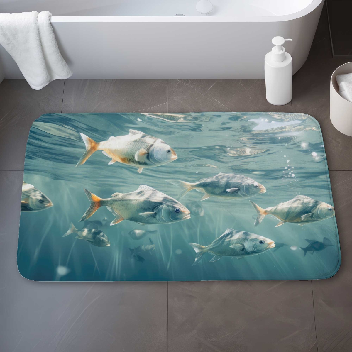 C1BM2134N7UUPT 21 x 34 in. Swimming Peacefully Blue Bath Mat - Soft & Stylish
