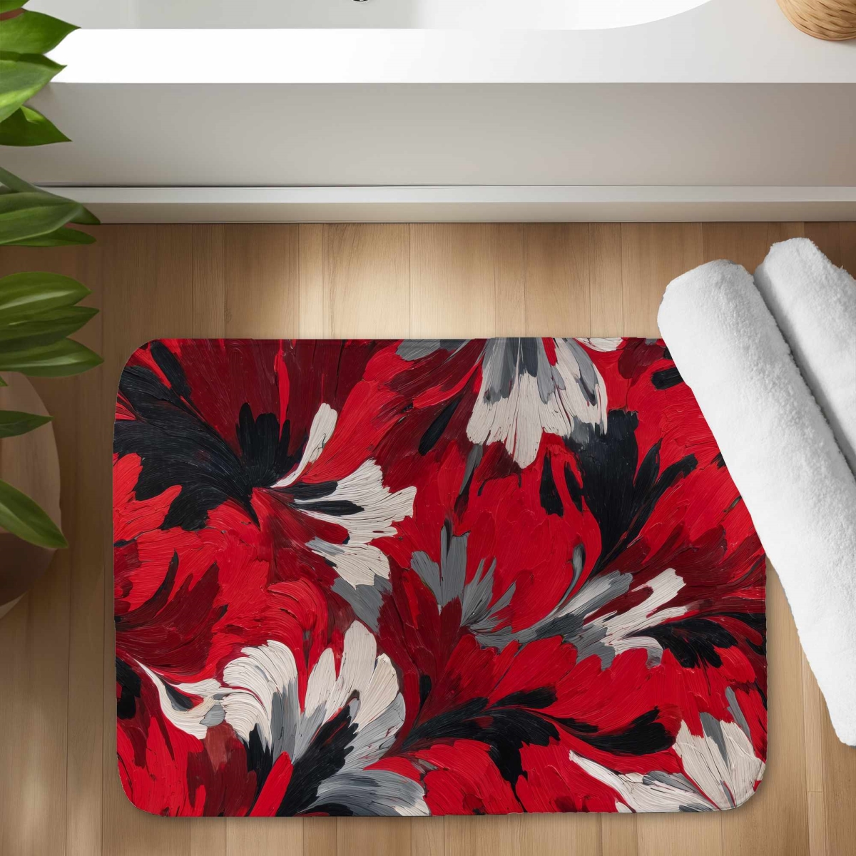 C1BM17249S2UAJ 17 x 24 in. Red Flow Bath Mat - Stylish Home Decor Accent, Soft Comfort