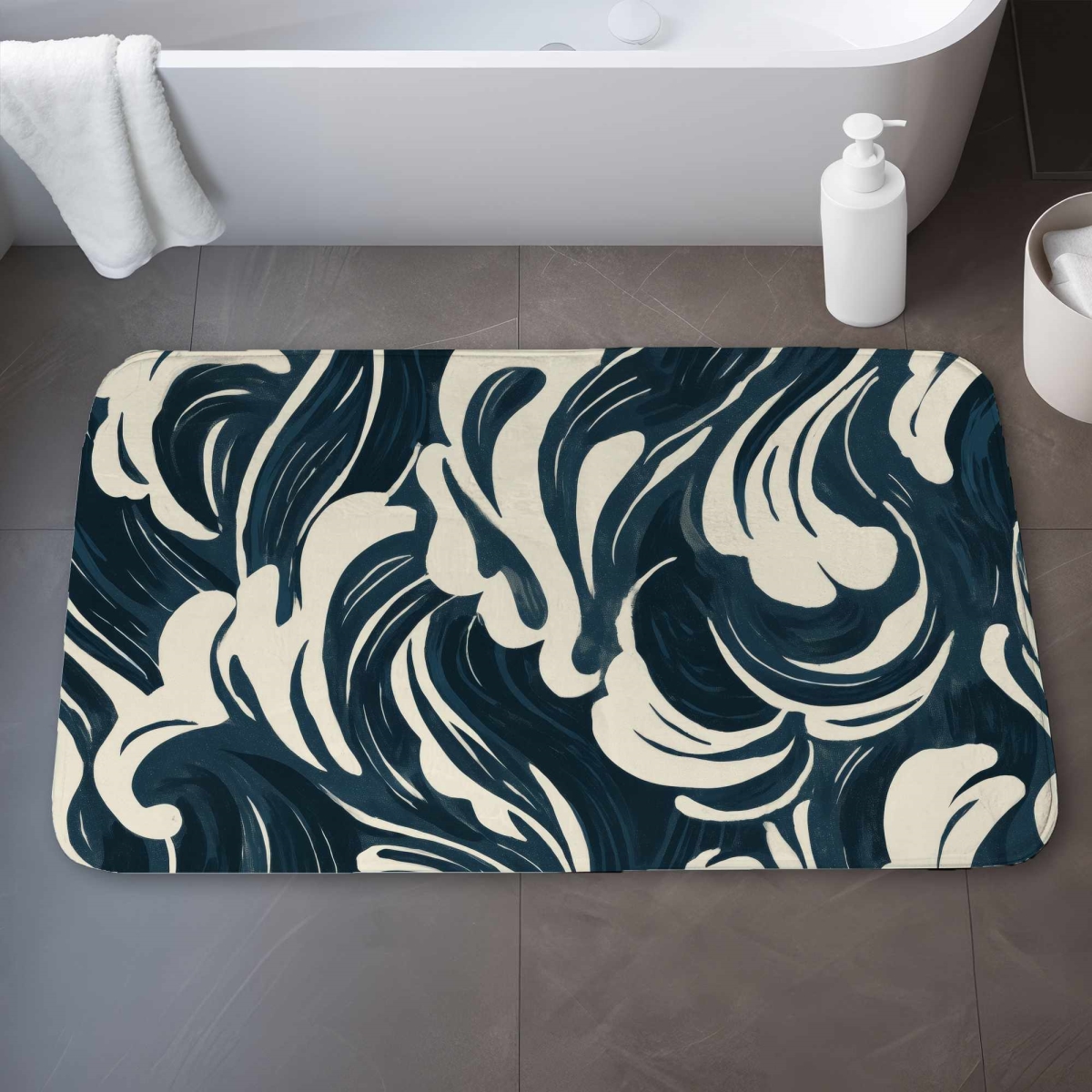 C1BM2134EIKJI5 21 x 34 in. Midnight Ocean Flow Bath Mat - Stylish Home Decor Accent