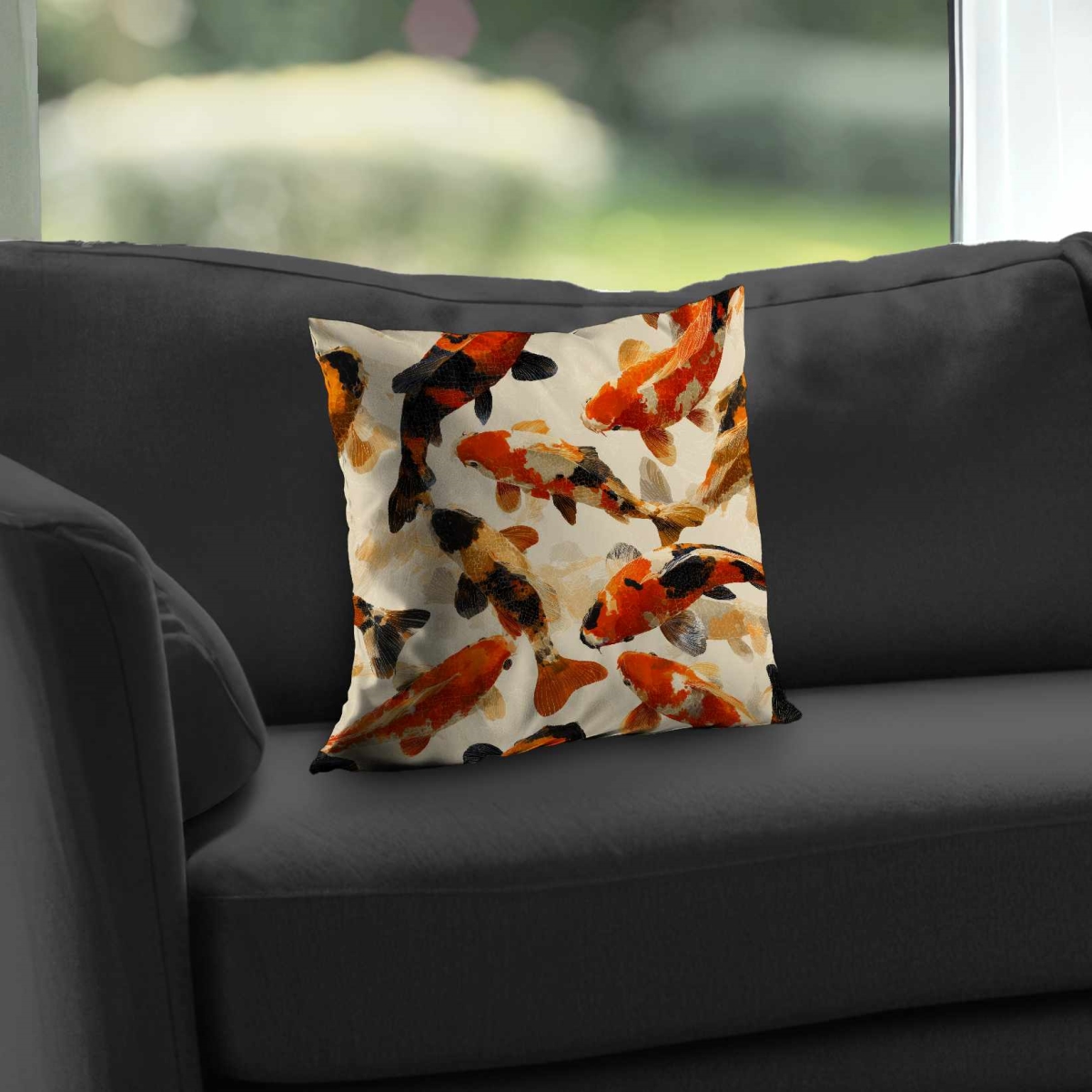 C1PT1414YKI1U2 14 x 14 in. Koi Dance Flow Poly Twill Throw Pillow - Home Decor Accent - Insert Included