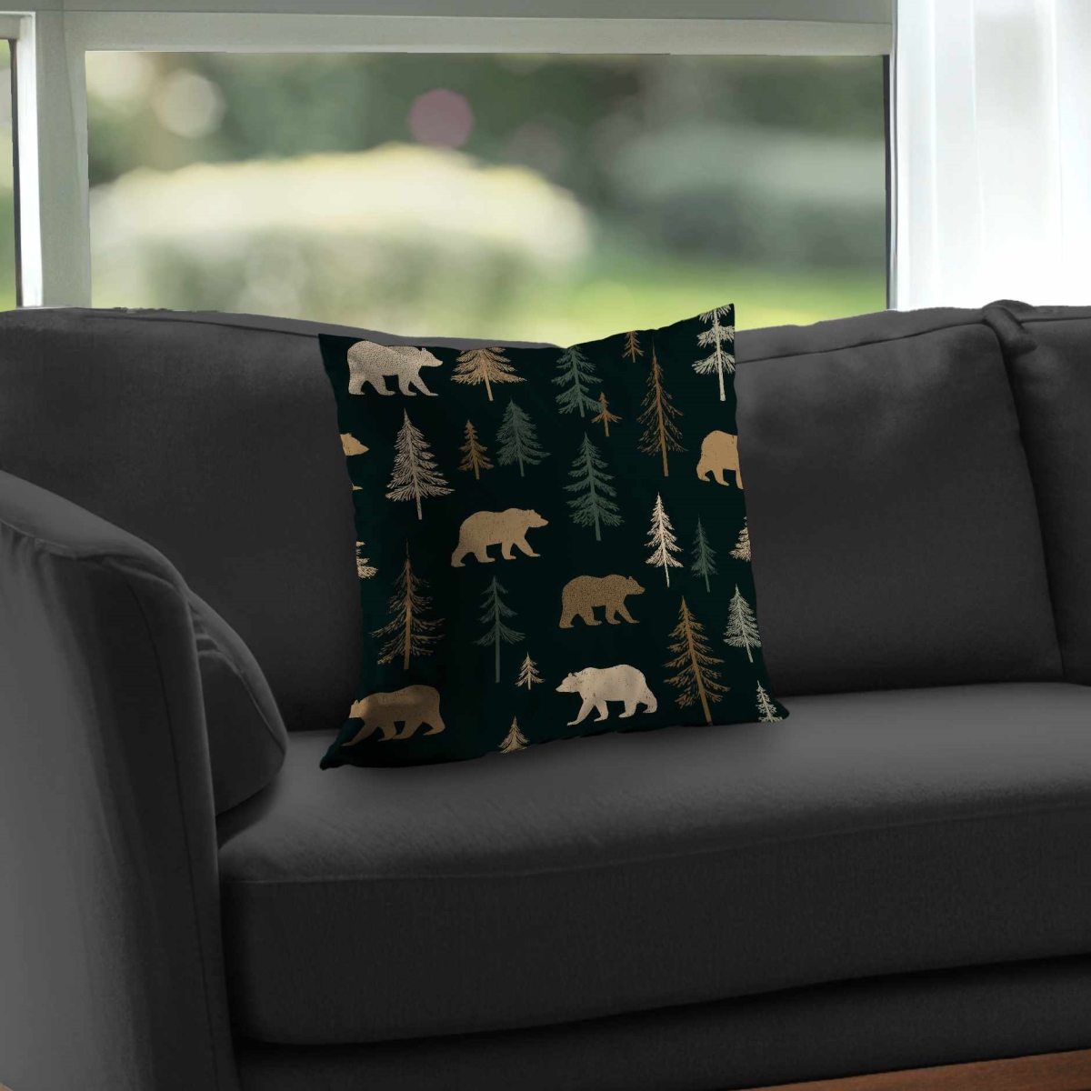 C1PT1616RM4WS9 16 x 16 in. Forest Bear Stroll Throw Pillow - Cozy Home Decor Accent - Insert Included