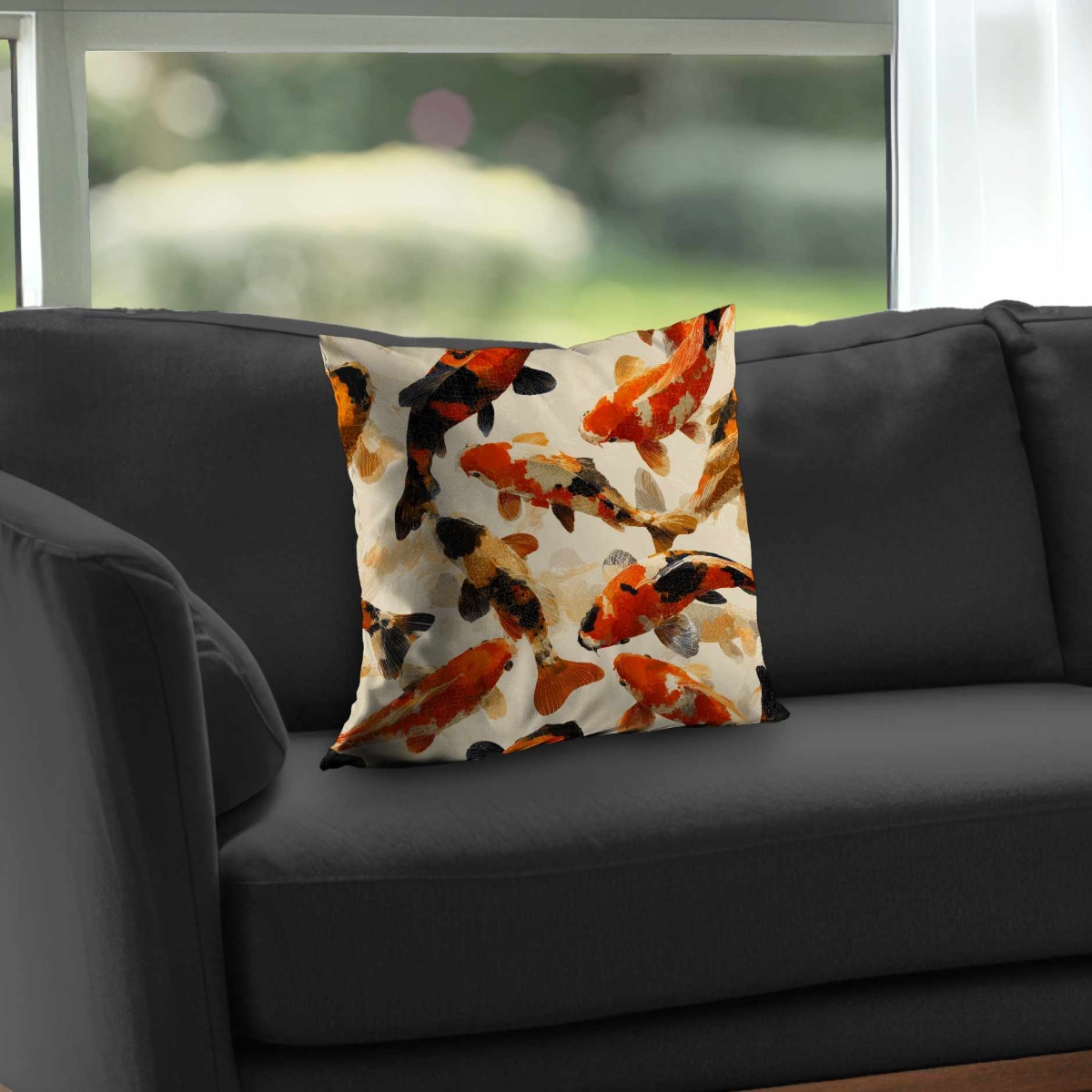 C1PT1616V3C4J6 16 x 16 in. Koi Dance Flow Poly Twill Throw Pillow - Home Decor Accent - Insert Included