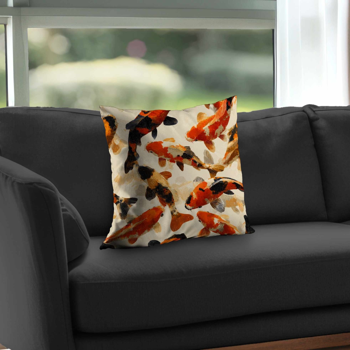 C1PT1818UBVTDW 18 x 18 in. Koi Dance Flow Poly Twill Throw Pillow - Home Decor Accent - Insert Included