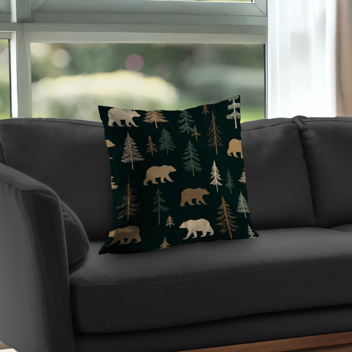 C1PT2020XM0XQW 20 x 20 in. Forest Bear Stroll Poly Twill Throw Pillow - Home Decor - Insert Included