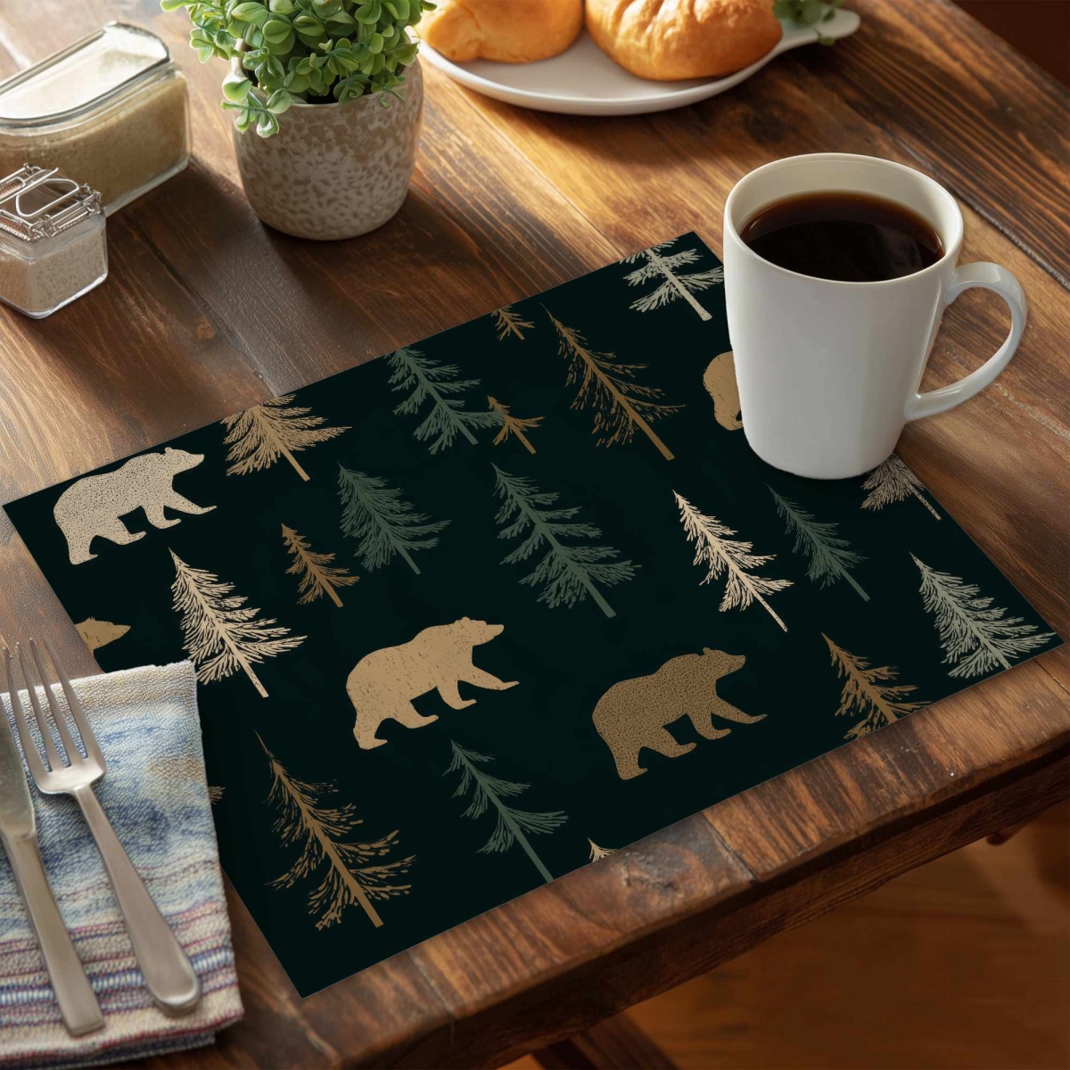 CPPM141844YPNN 14 x 18 in. Forest Bear Stroll Placemat - Stylish Home Decor Accent