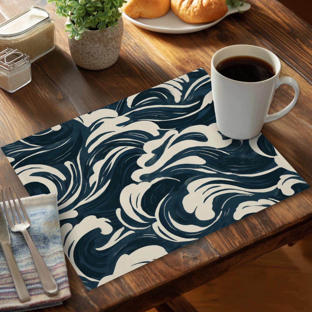 CPPM14188W4BGA 14 x 18 in. Midnight Ocean Flow Placemat - Stylish Home Decor Accent