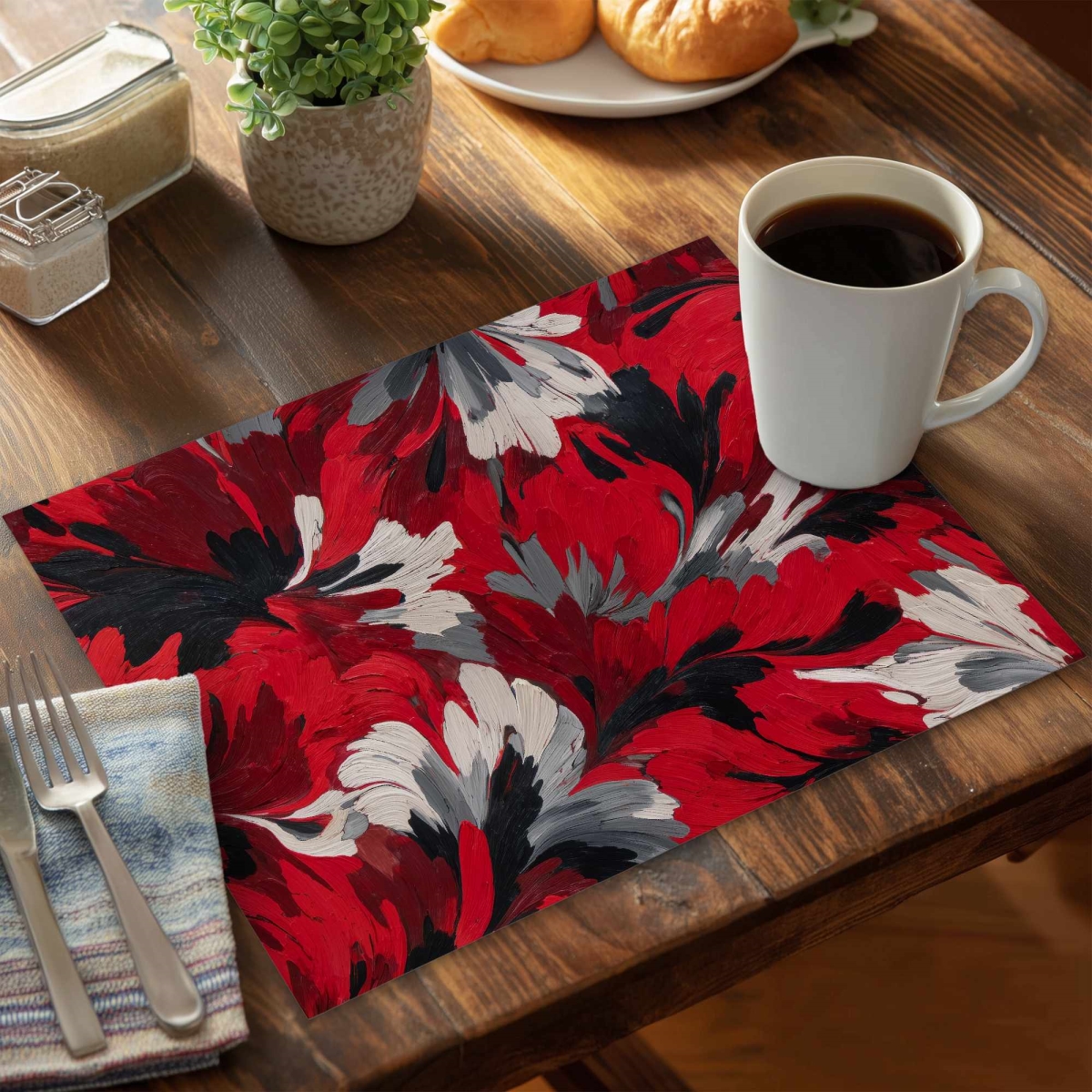 CPPM1418ZQG504 14 x 18 in. Red Flow Polyester Placemat - Stylish Home Decor Accent