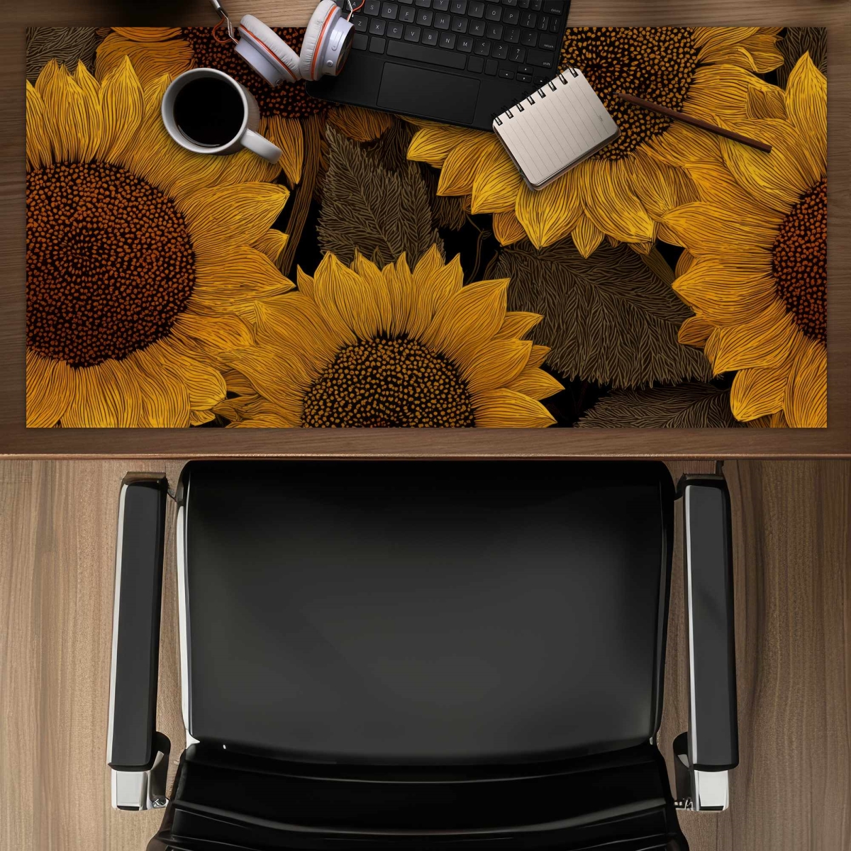 C1DM153102SYWJ 16 x 32 in. Golden Glow Blooms Desk Mat - Stylish Home Decor Accessory