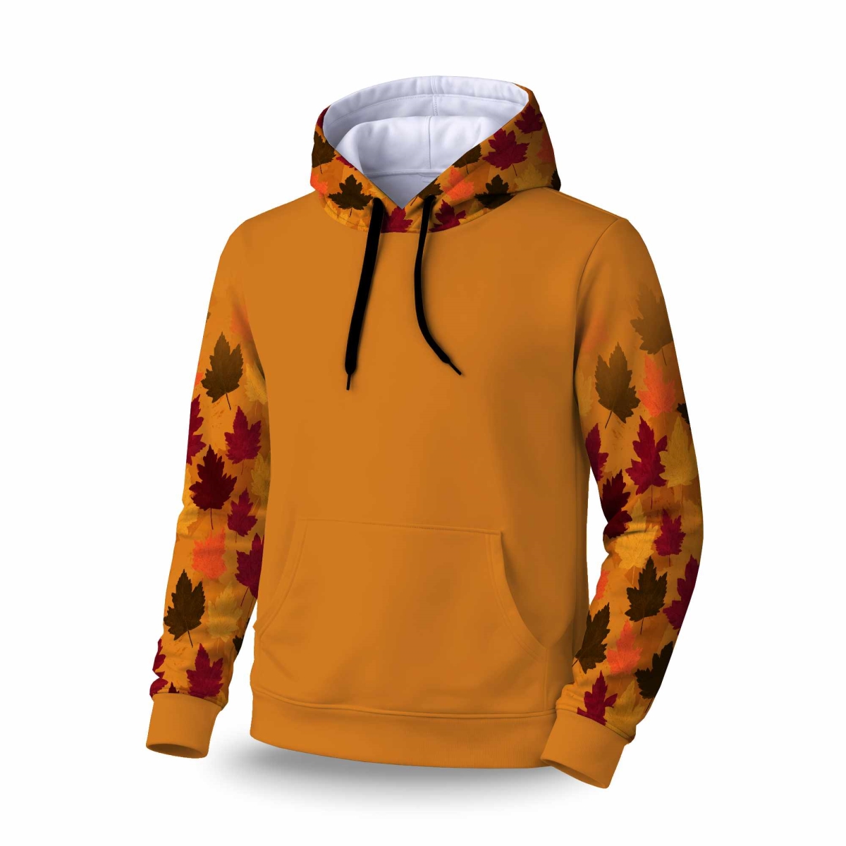 C1SPHMDMEMT203 Autumn Glow Leaves Sleeve Pullover Hoodie - Cozy Apparel - Medium