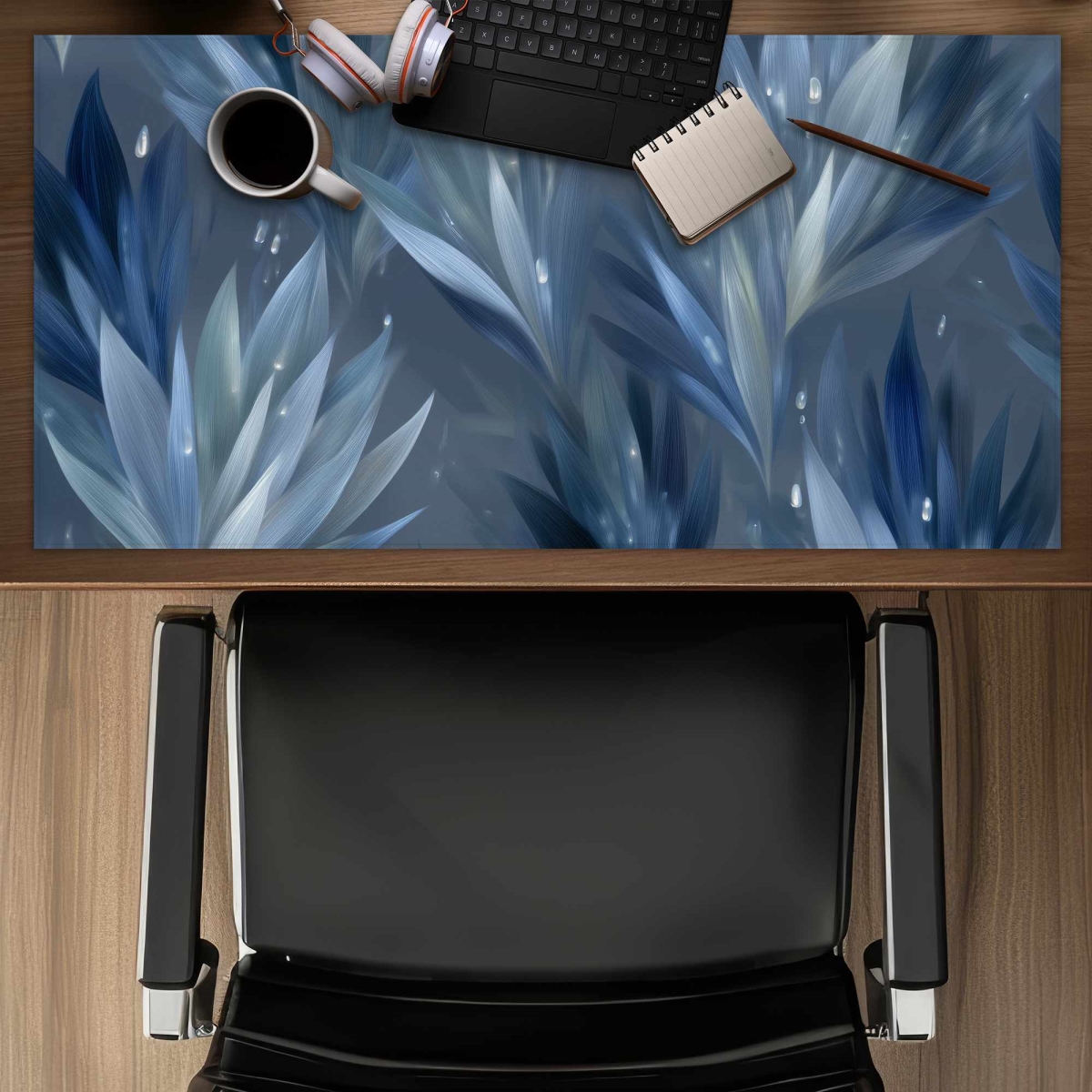 C1DM15310FSF6H 16 x 32 in. Icy Leaves Desk Mat - Stylish Home Decor Desk Accessory