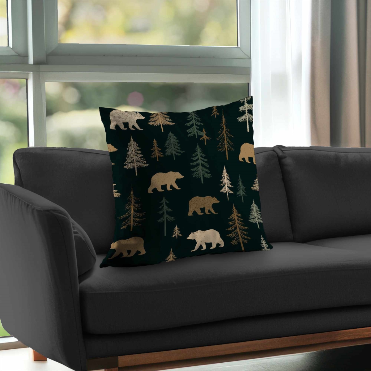 C1PC2626DOMV8G 26 x 26 in. Forest Bear Stroll Poly Twill Throw - Cozy Home Decor - Insert NOT included