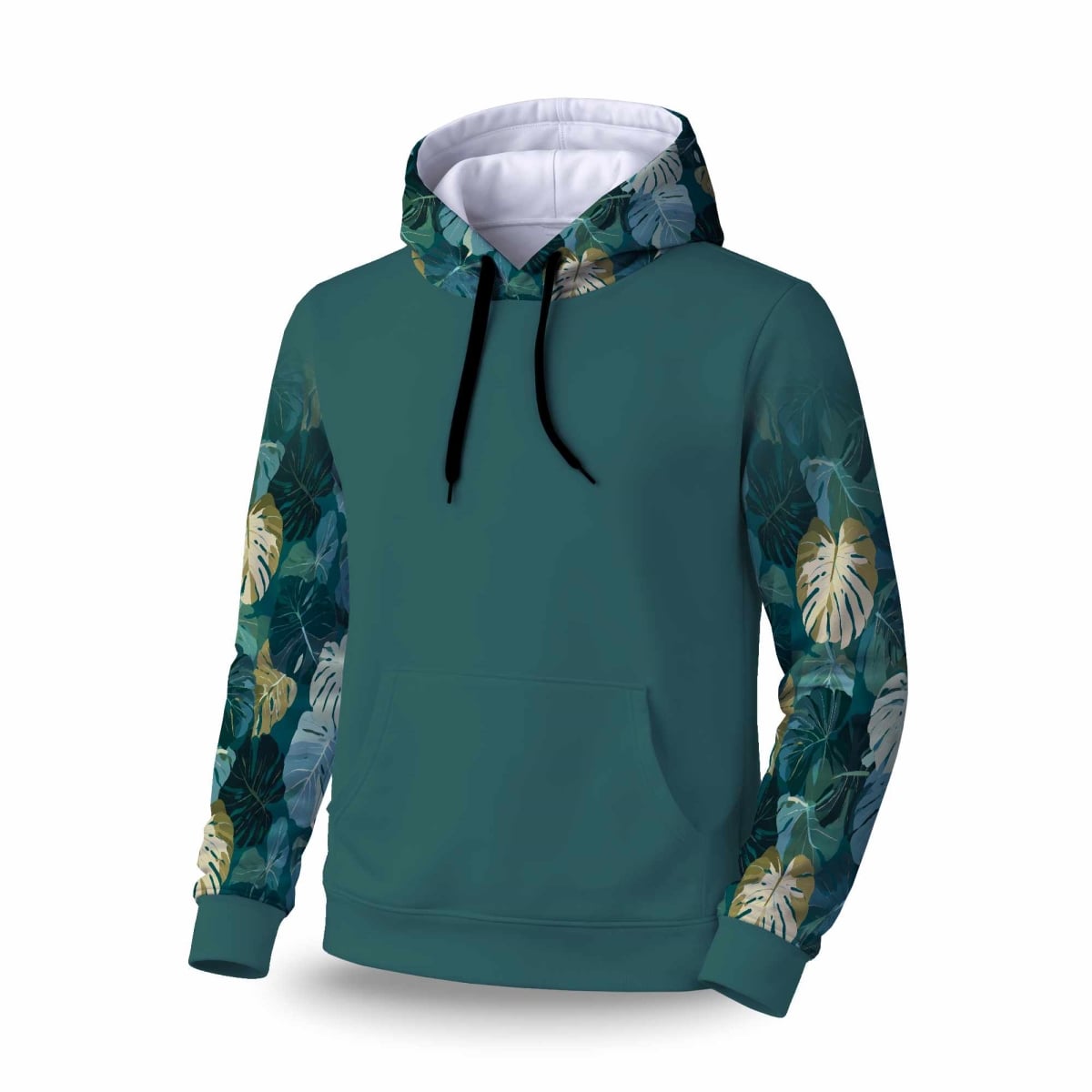 C1SPHSML4DS63I Tropical Leaf Veil Sleeve Pullover Hoodie - Stylish Apparel - Small