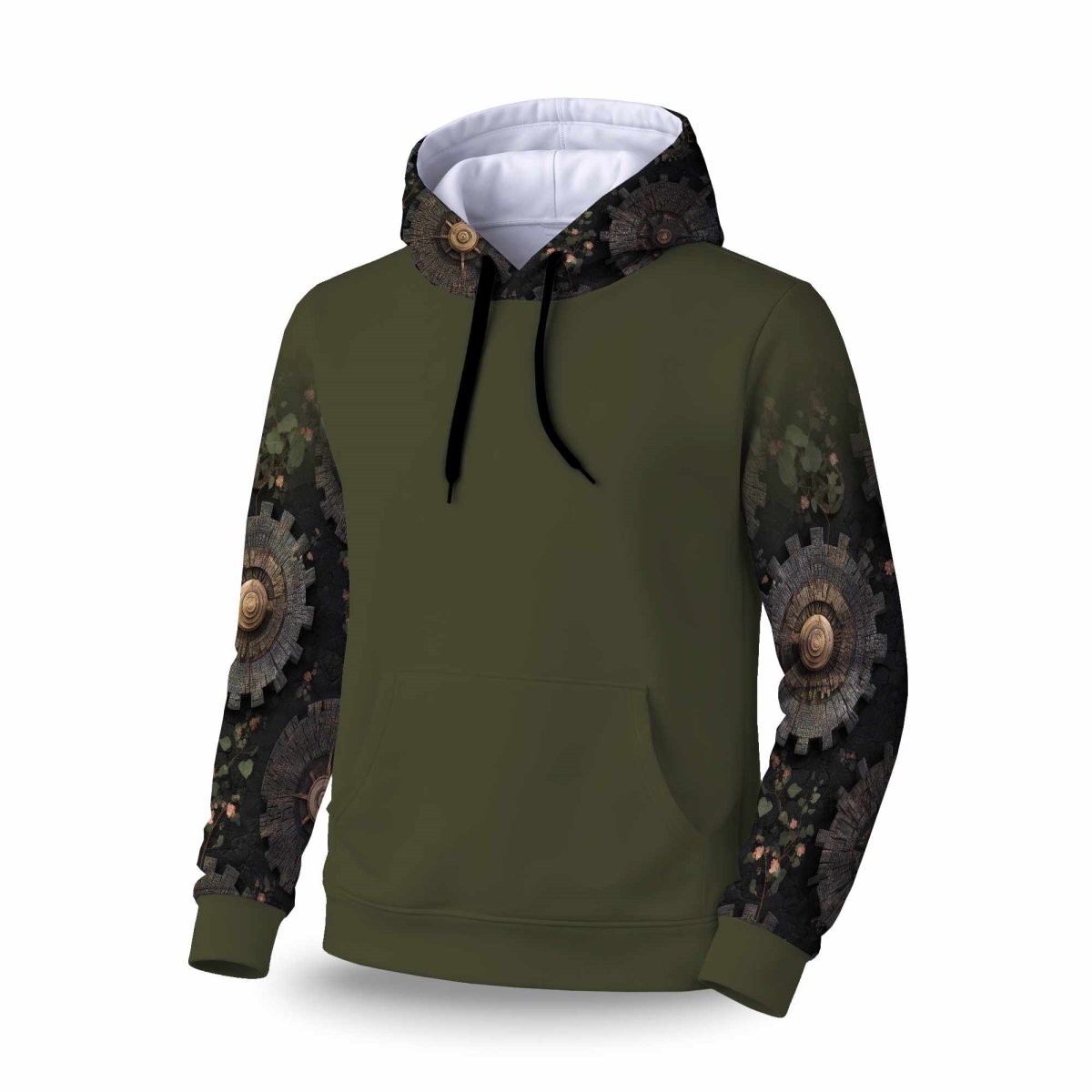 C1SPHSMLADN1GU Cog Pattern Sleeve Pullover Hoodie - Stylish Apparel - Small
