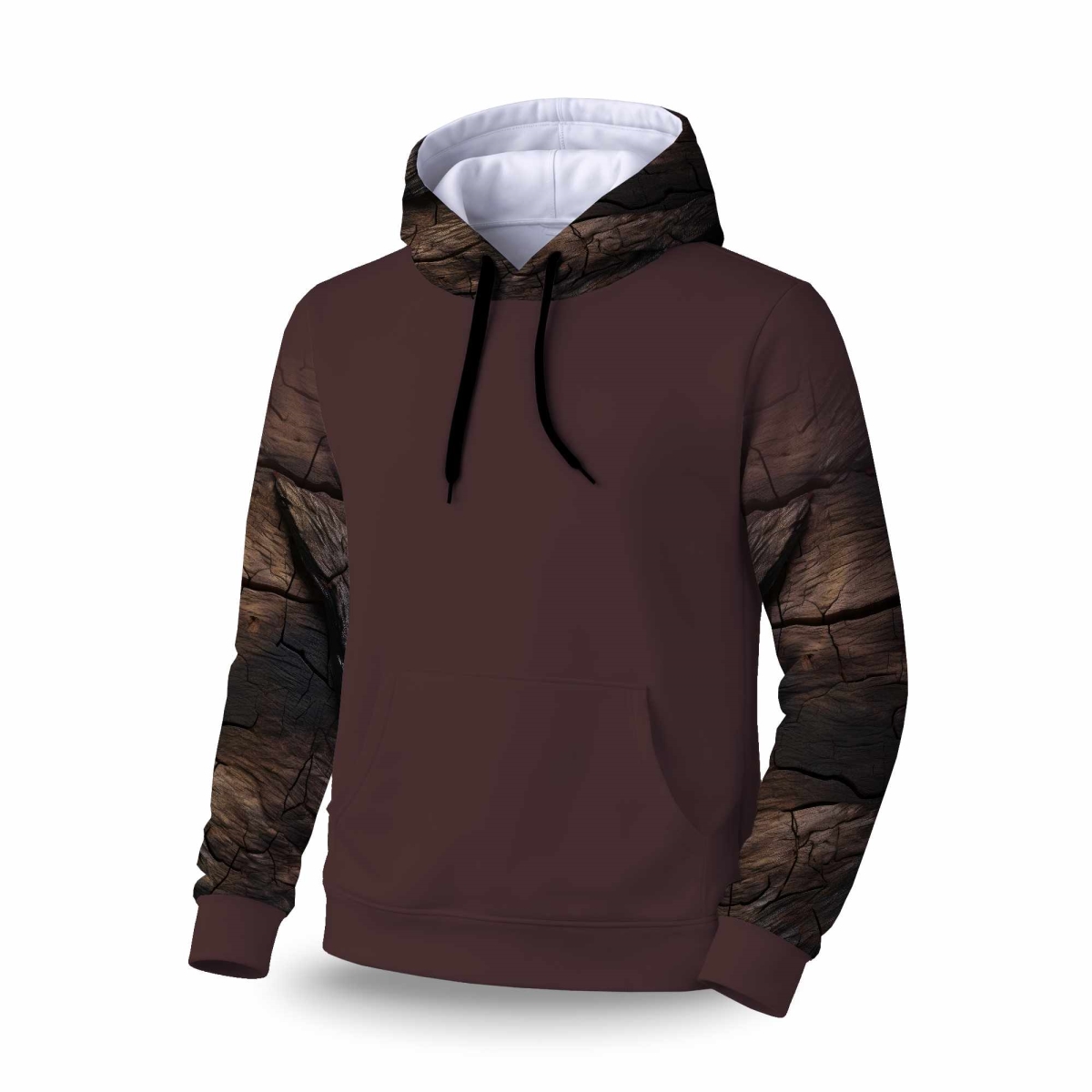 C1SPHMDM7C2LWN Brown Wood Sleeve Pullover Hoodie - Stylish Apparel - Medium