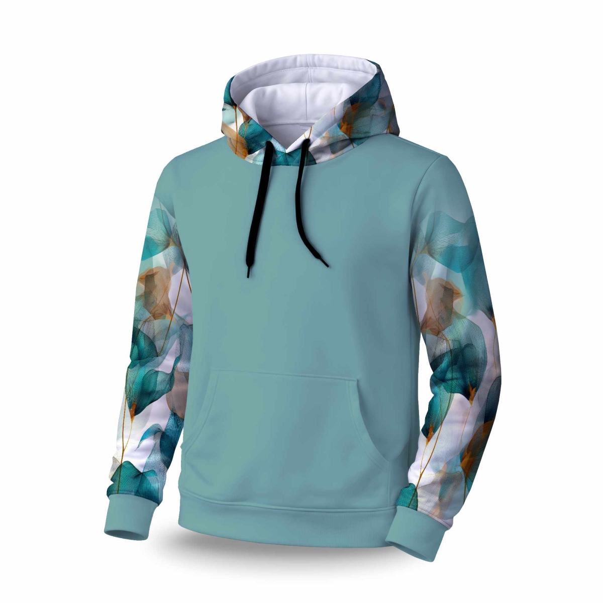 C1SPHMDMMIQA1J Teal & Brown Sleeve Pullover Hoodie - Stylish Apparel - Medium