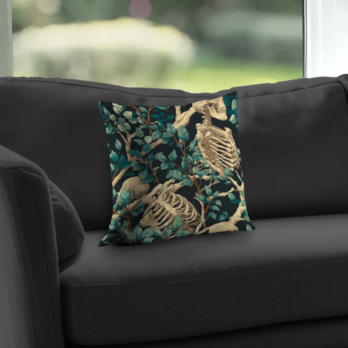 C1PC1414WIN3FL 14 x 14 in. Sticks and Skulls Poly Twill Throw - Cozy Home Decor - Insert NOT included