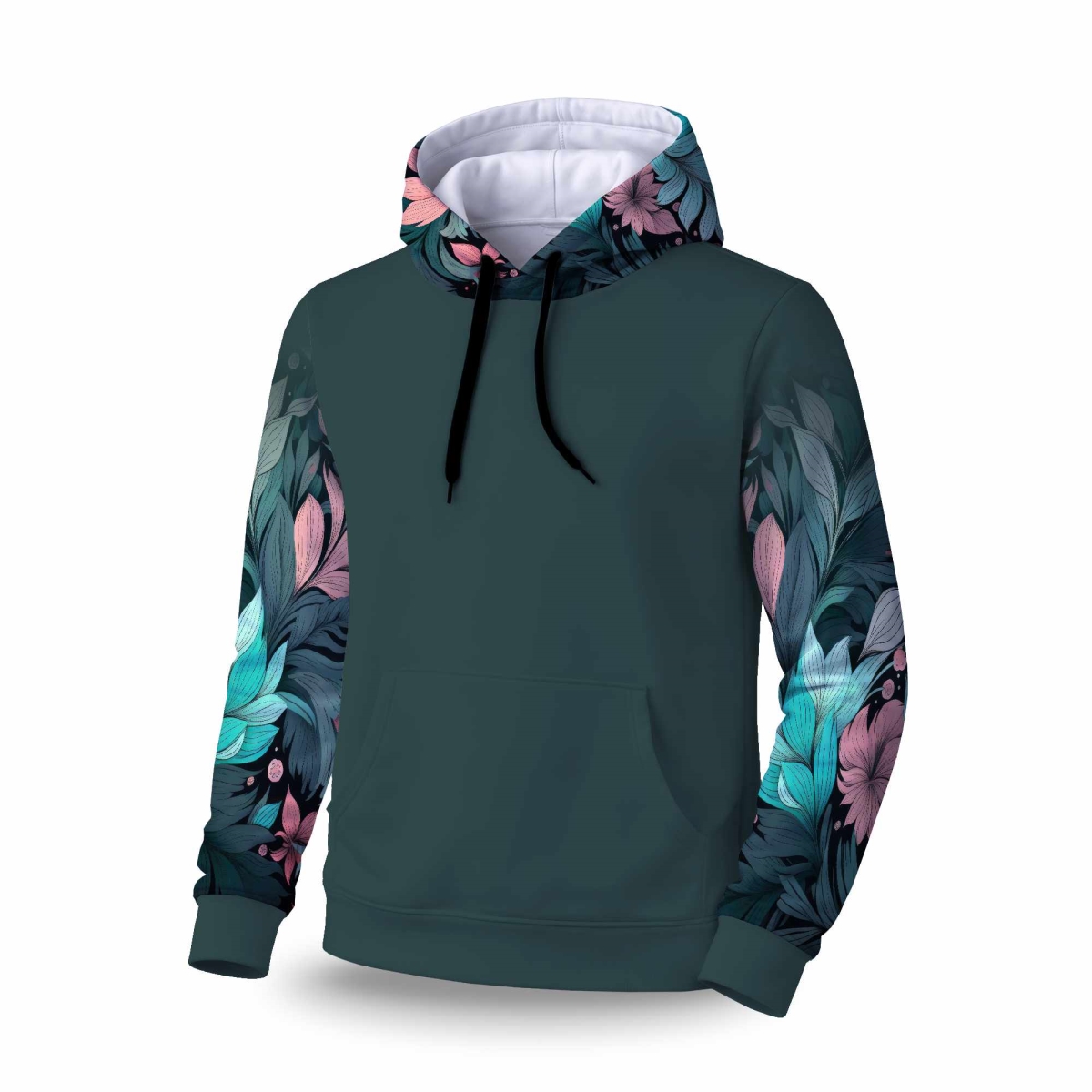 C1SPHLRG86ISW8 Neon Leaves Sleeve Pullover Hoodie - Stylish Apparel - Large