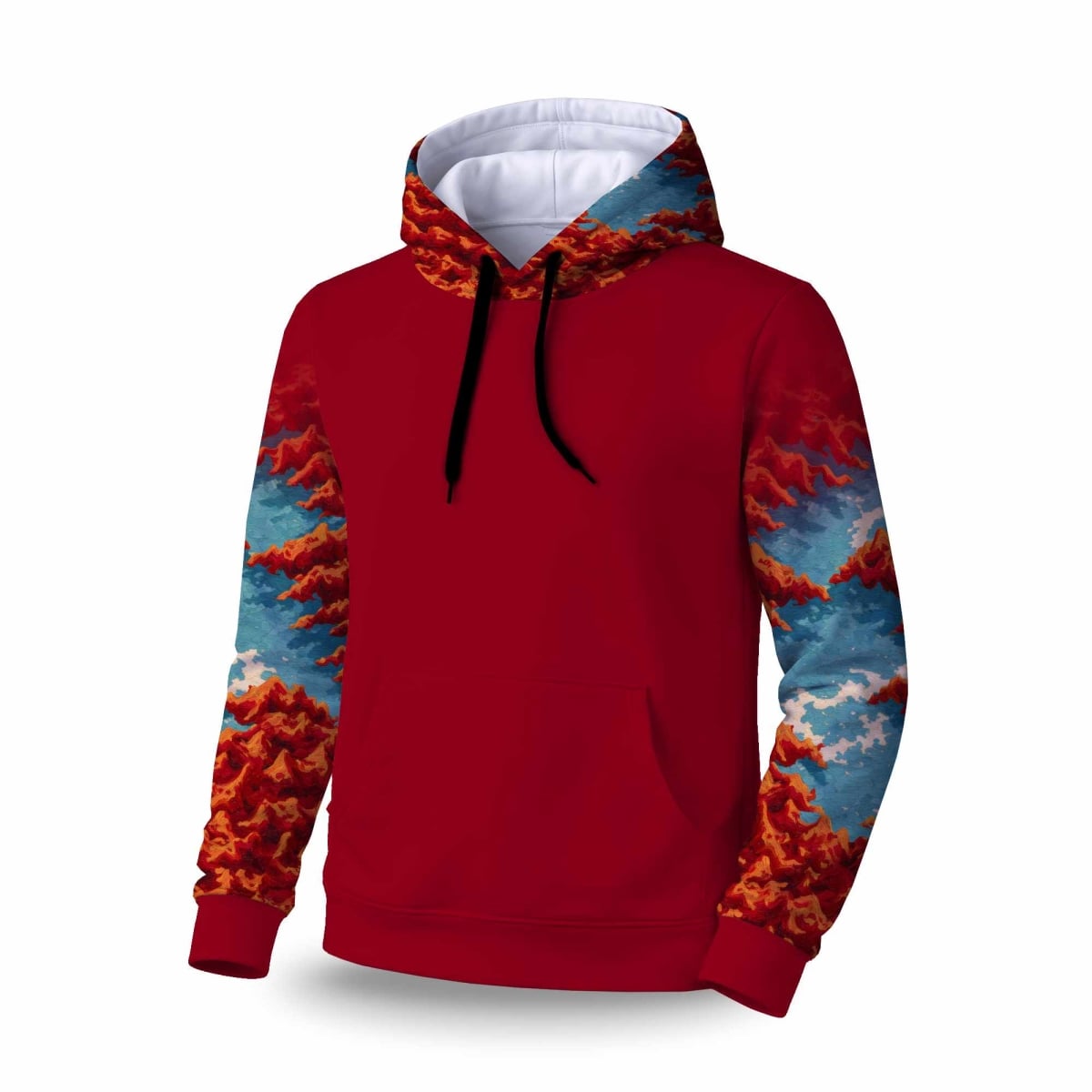 C1SPHLRGZHAD62 Red Mounds Sleeve Pullover Hoodie - Stylish Apparel - Large