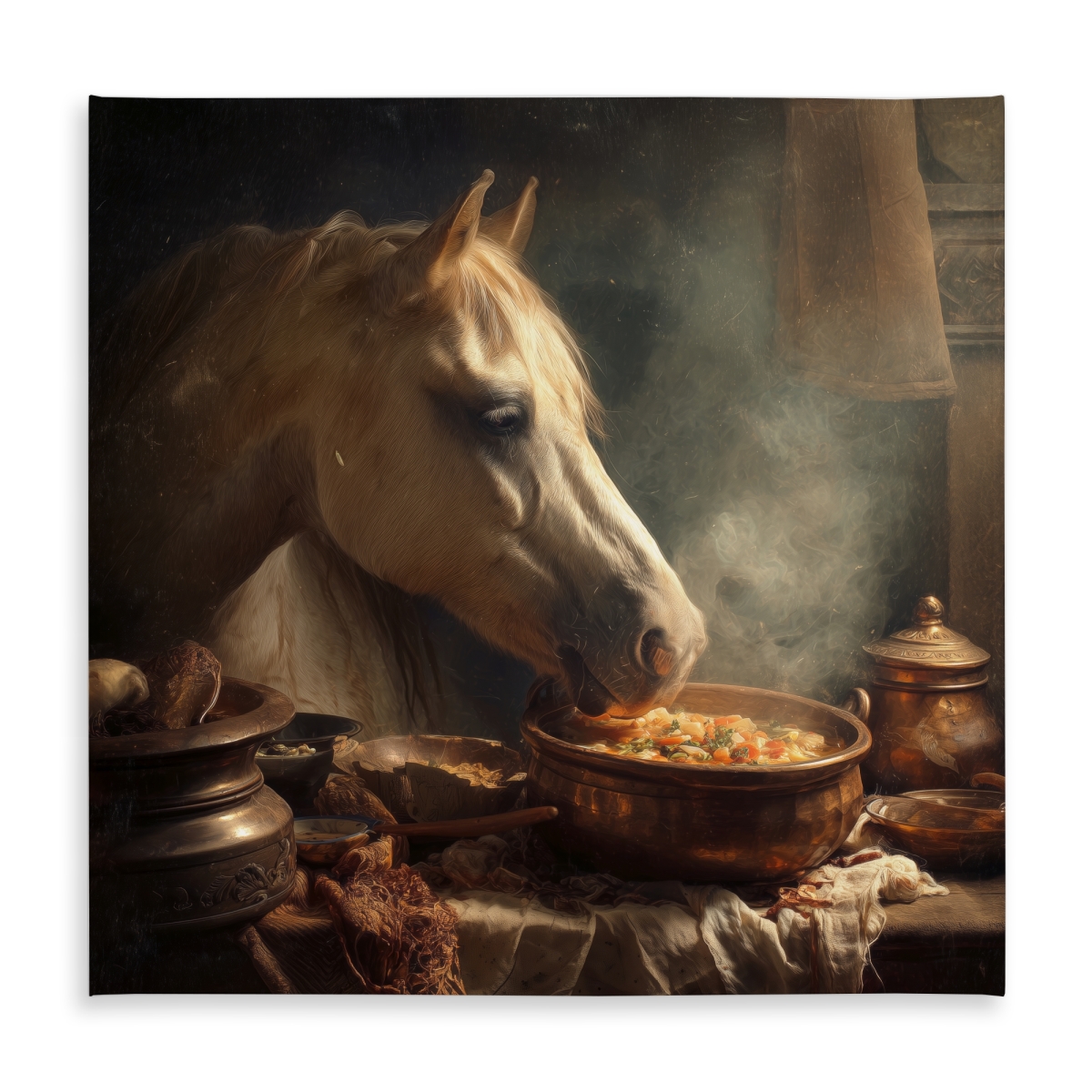 Picture of MWW C1TC5858SYPOKJ 58 x 58 in. Horse On Soup Brown Tablecloth - Indoor & Outdoor Decor