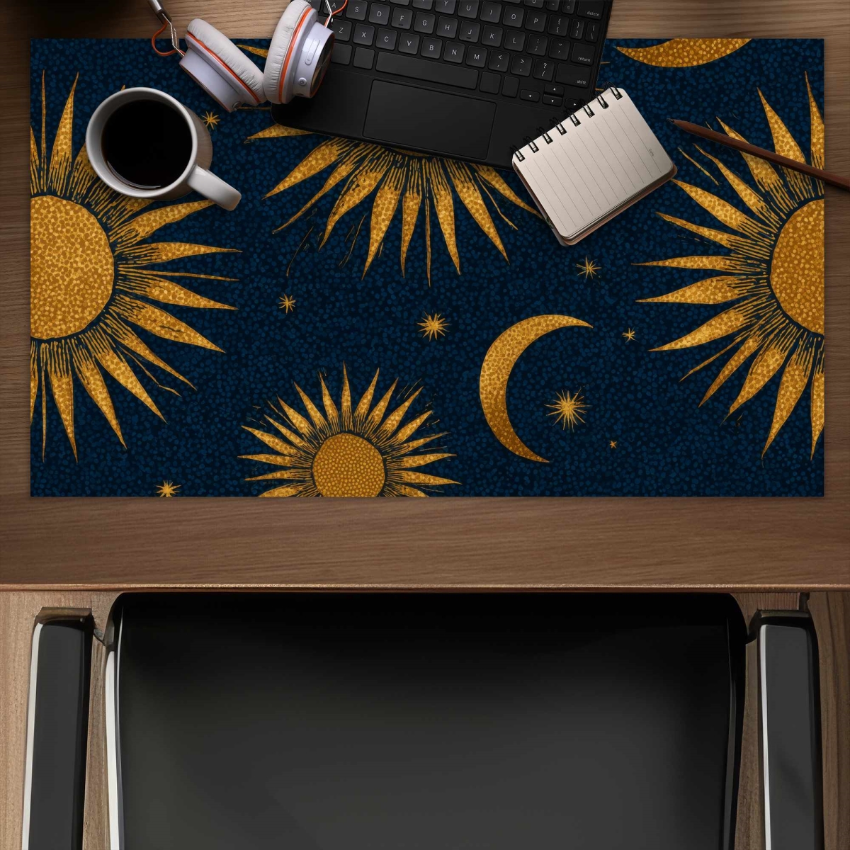 C1DM1424FOF0KM 14 x 24 in. Golden Celestial Glow Gaming Mat - Stylish Home Decor