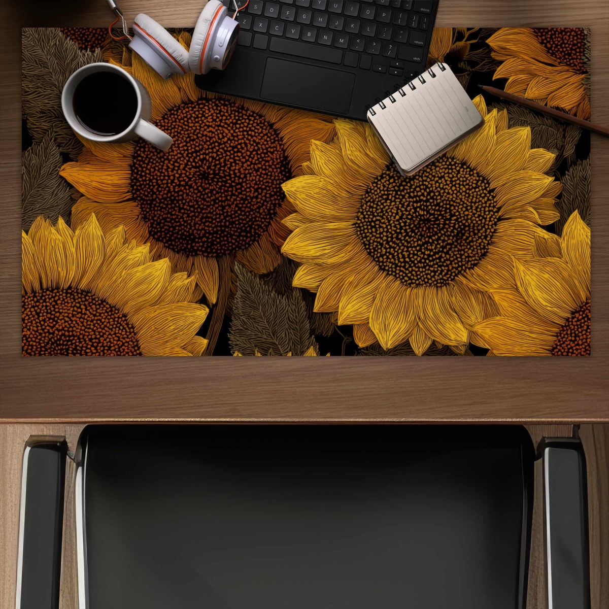 C1DM1424W7EFZ4 14 x 24 in. Golden Glow Blooms Gaming Mat - Stylish Home Decor Accent