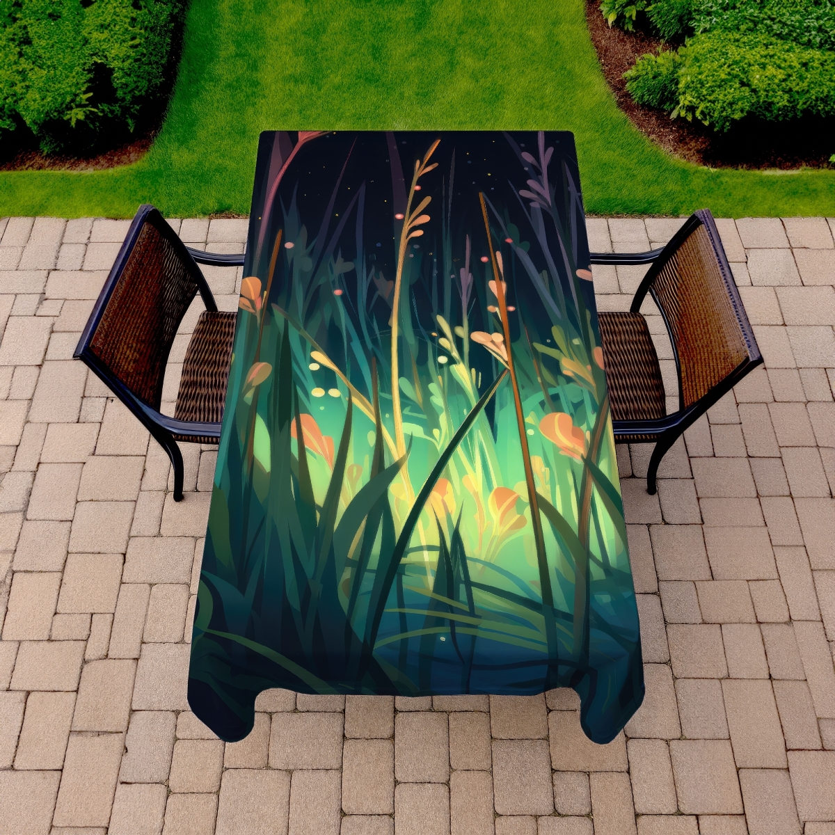 Picture of MWW C1TCLRGE2M9YPL 58 x 102 in. Between Twigs Turquoise Indoor & Outdoor Tablecloth for Decor